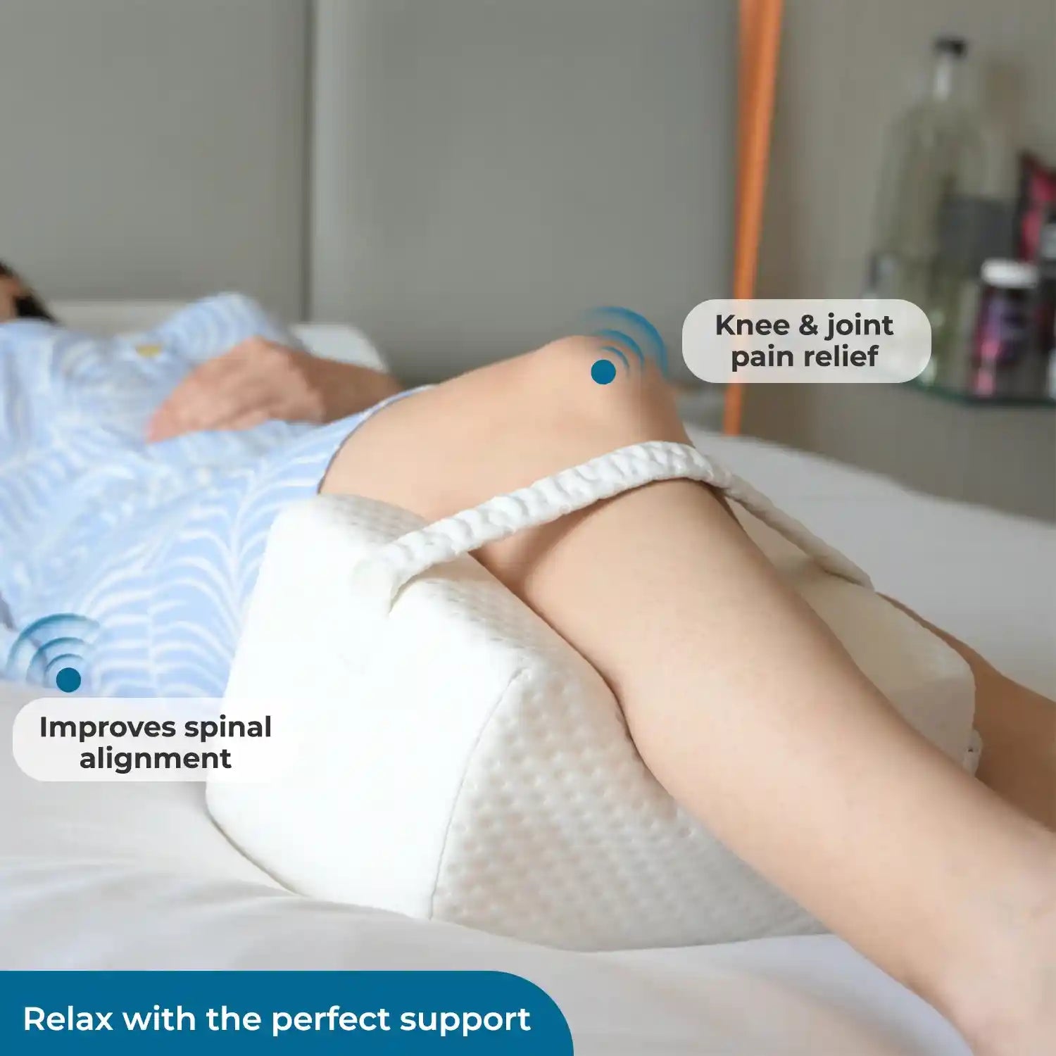 Knee Pillow with Orthopedic Memory Foam For Knee & Leg Support - Pillow for Side Sleeper