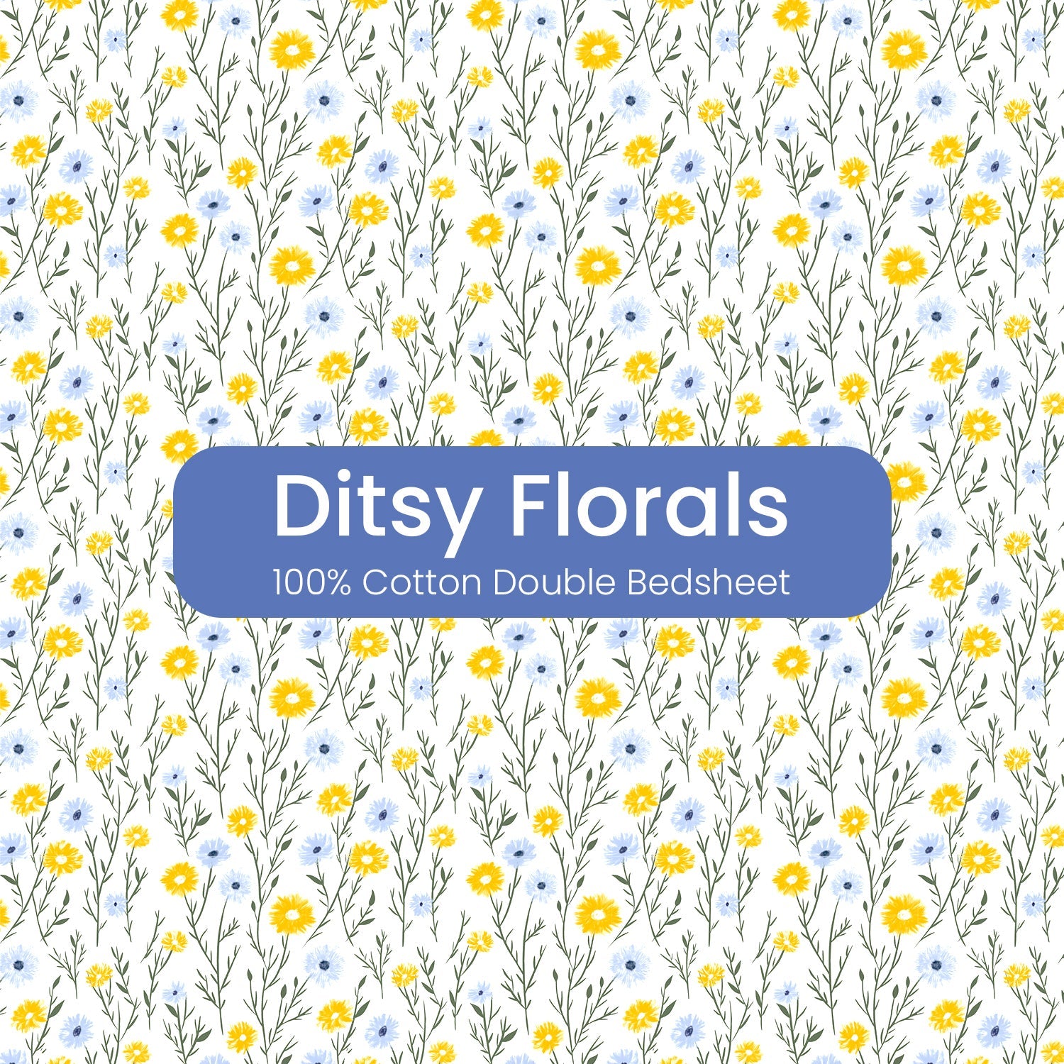 Ditsy Florals, 100% Cotton Double Bedsheet, 180 TC with 2 Pillow Cover