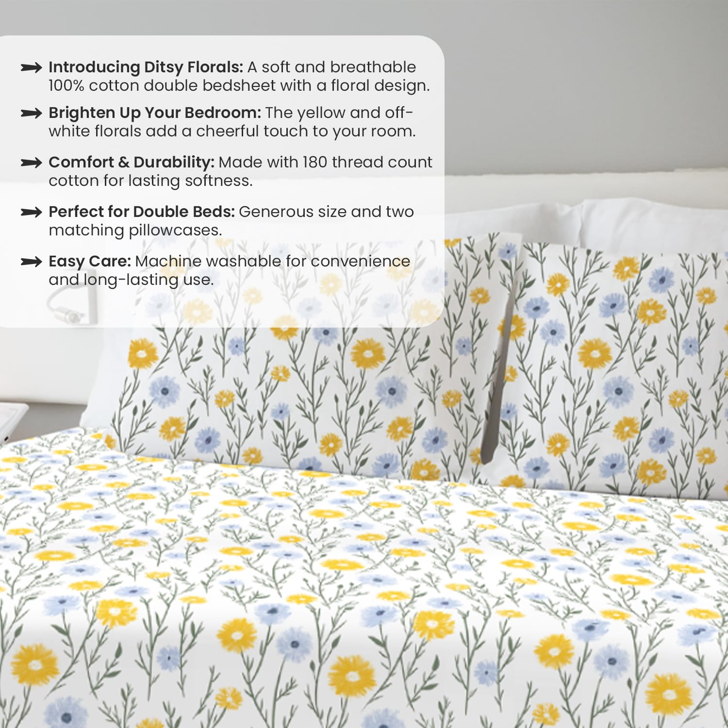 Ditsy Florals and Palm Tree Jaipuri Maze in Ivory King Size Bedsheet (Combo)