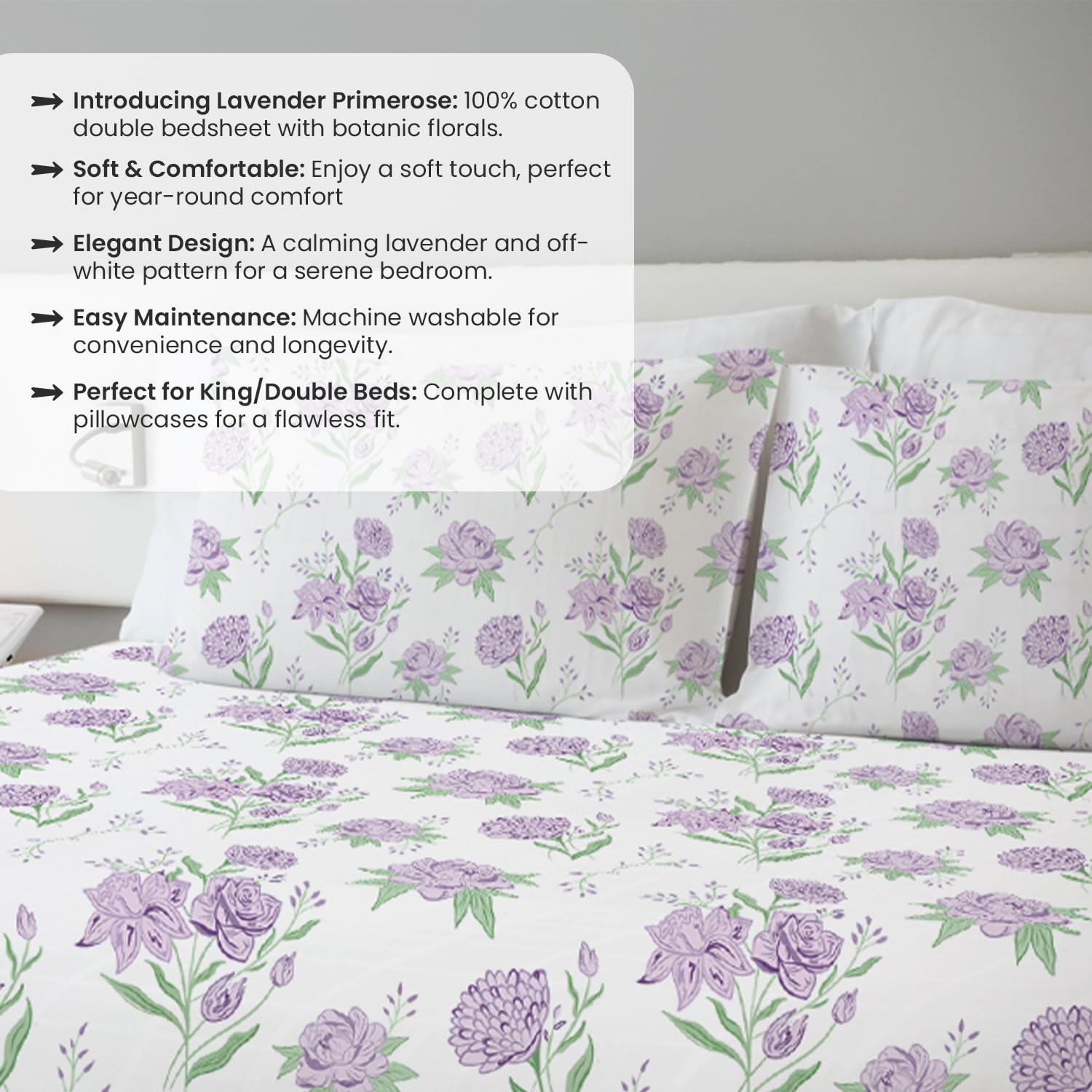 Lavender Primerose and Ditsy Florals King Size Bedsheet (Combo)