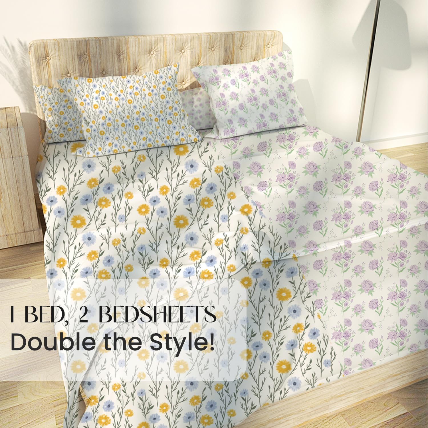 Lavender Primerose and Ditsy Florals King Size Bedsheet (Combo)