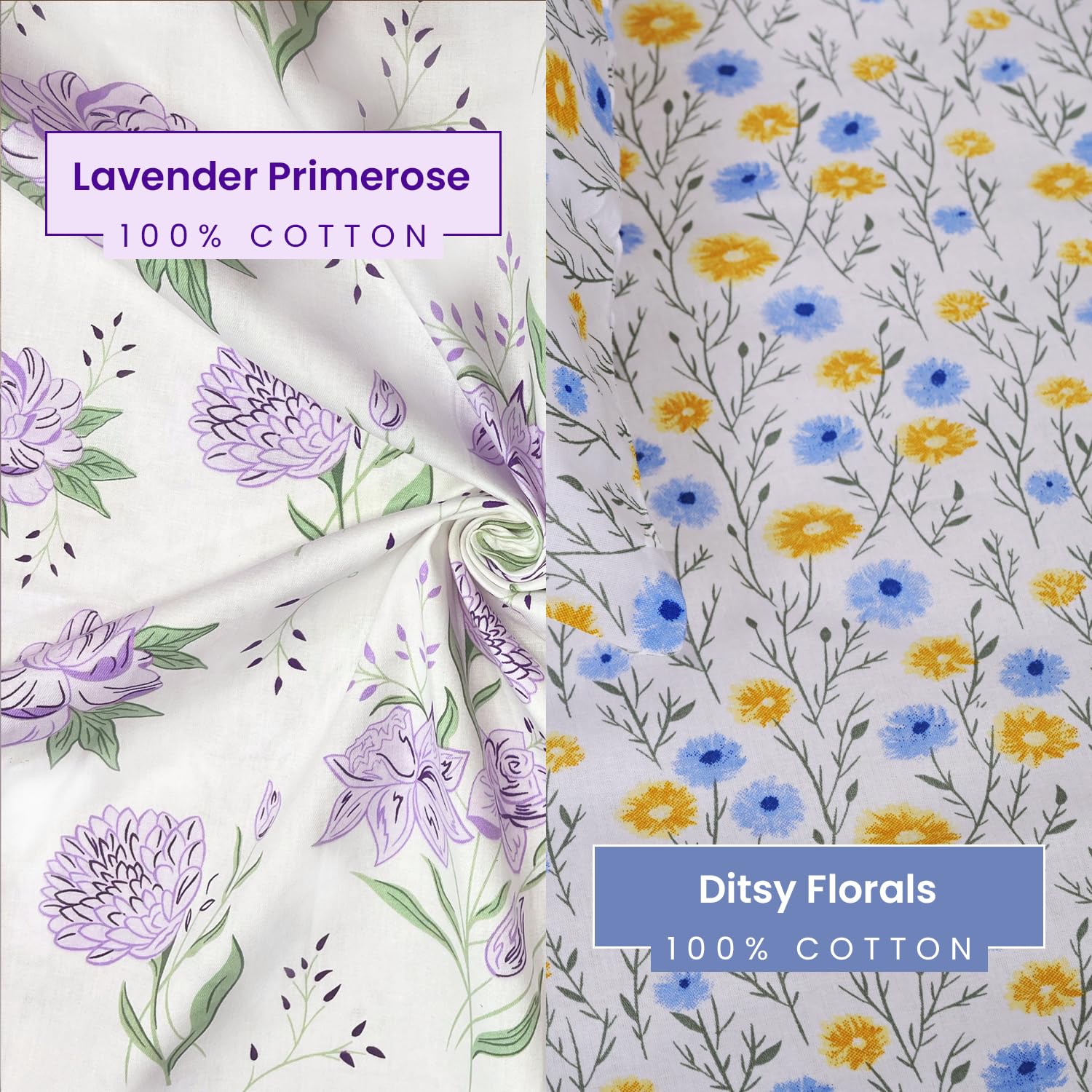 Lavender Primerose and Ditsy Florals King Size Bedsheet (Combo)