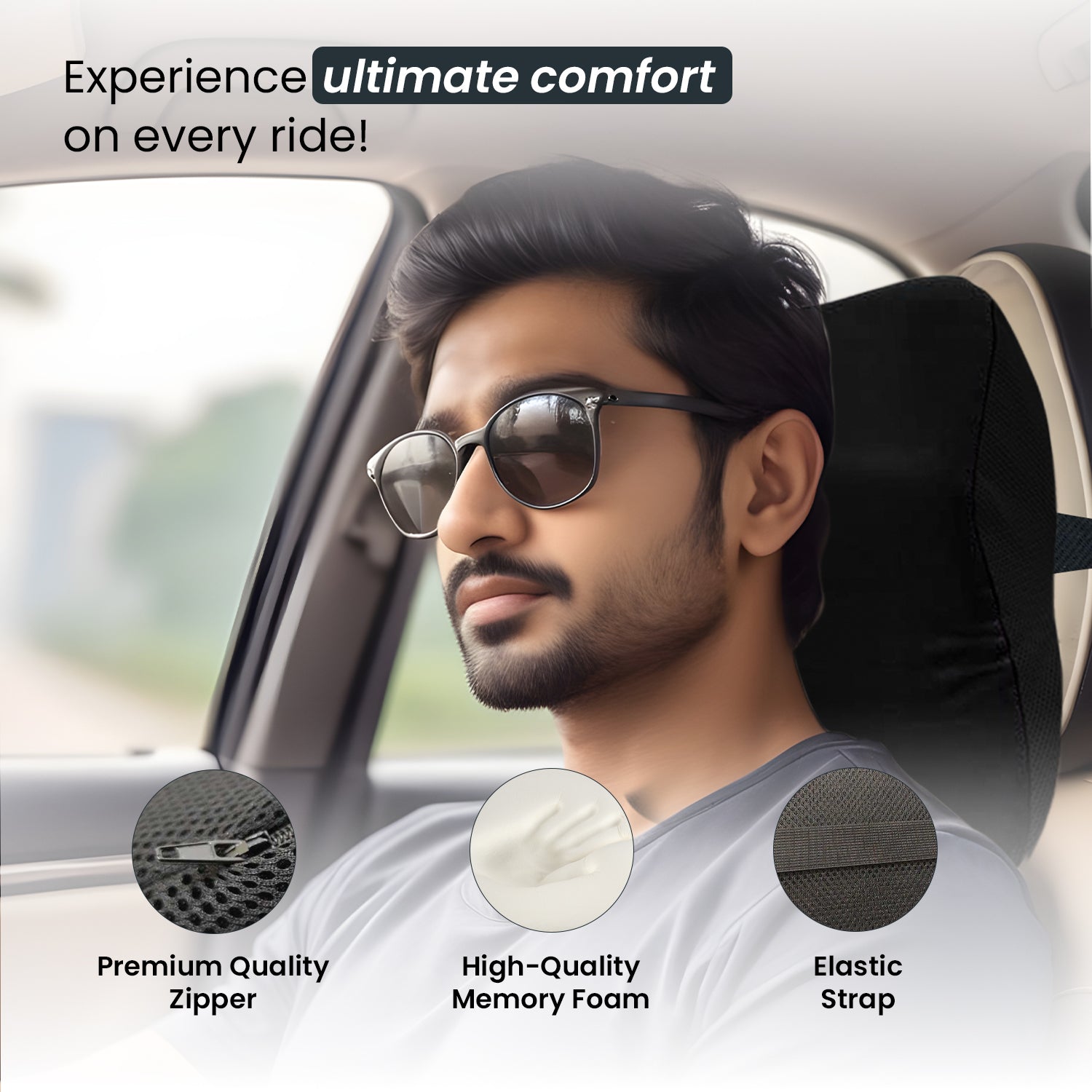 Memory Foam Car Neck Pillow for Driving Posture Correction, Cervical Support & Pain Relief
