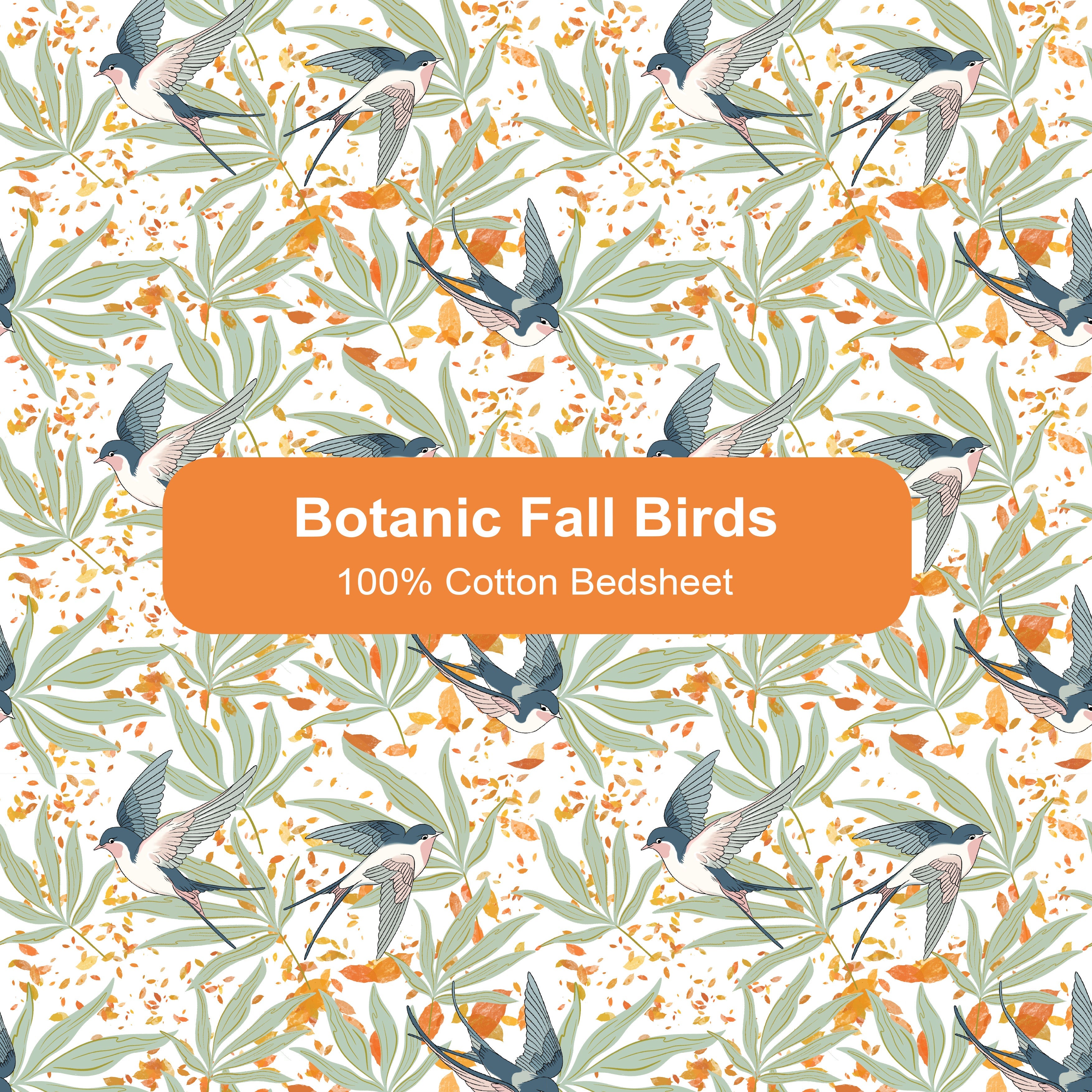 Fall Birds Flora, 100% Cotton Double Bedsheet, 180 TC