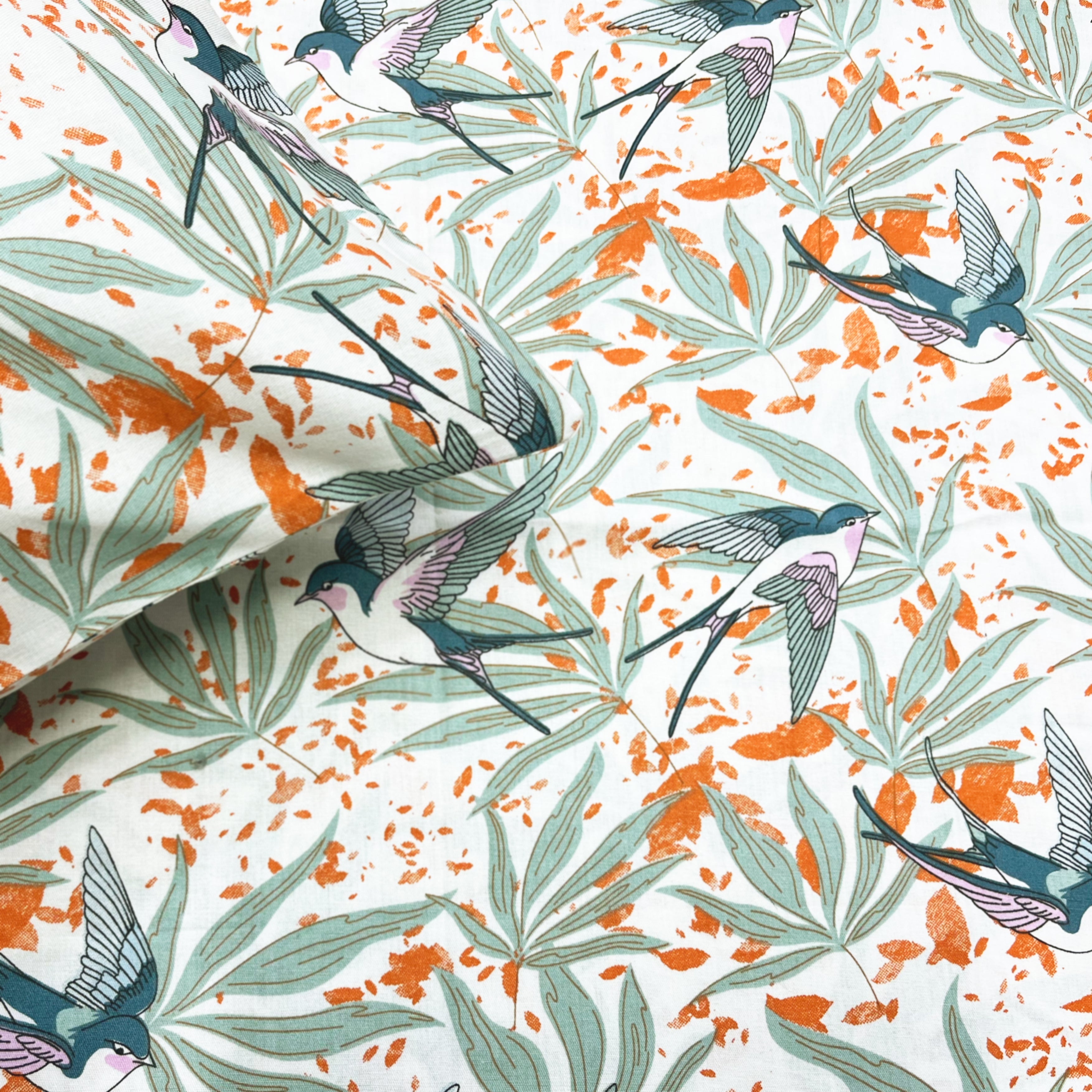 Fall Birds Flora, 100% Cotton Double Bedsheet, 180 TC