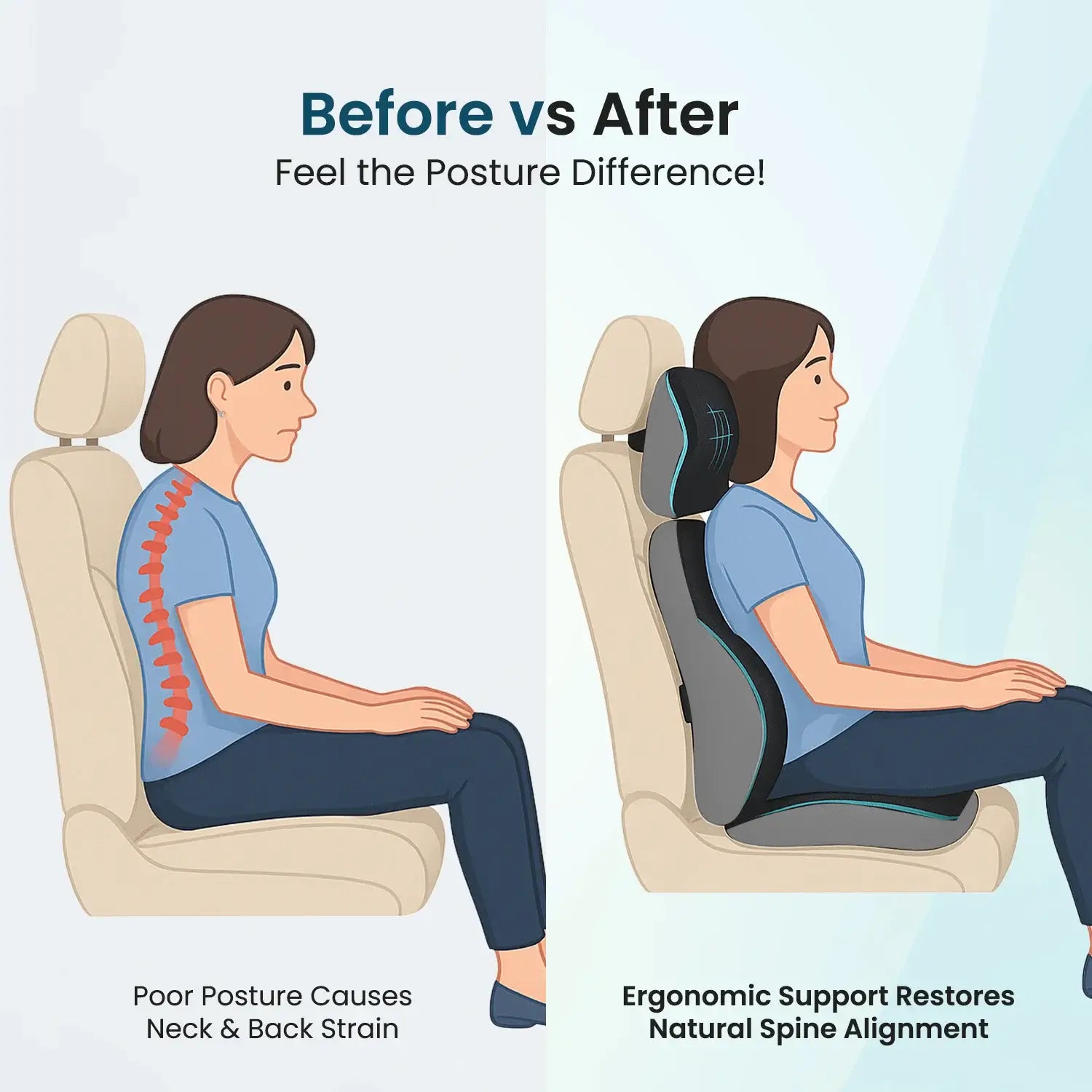 Car Neck Rest, Lumbar Backrest, & Coccyx Seat Cushion