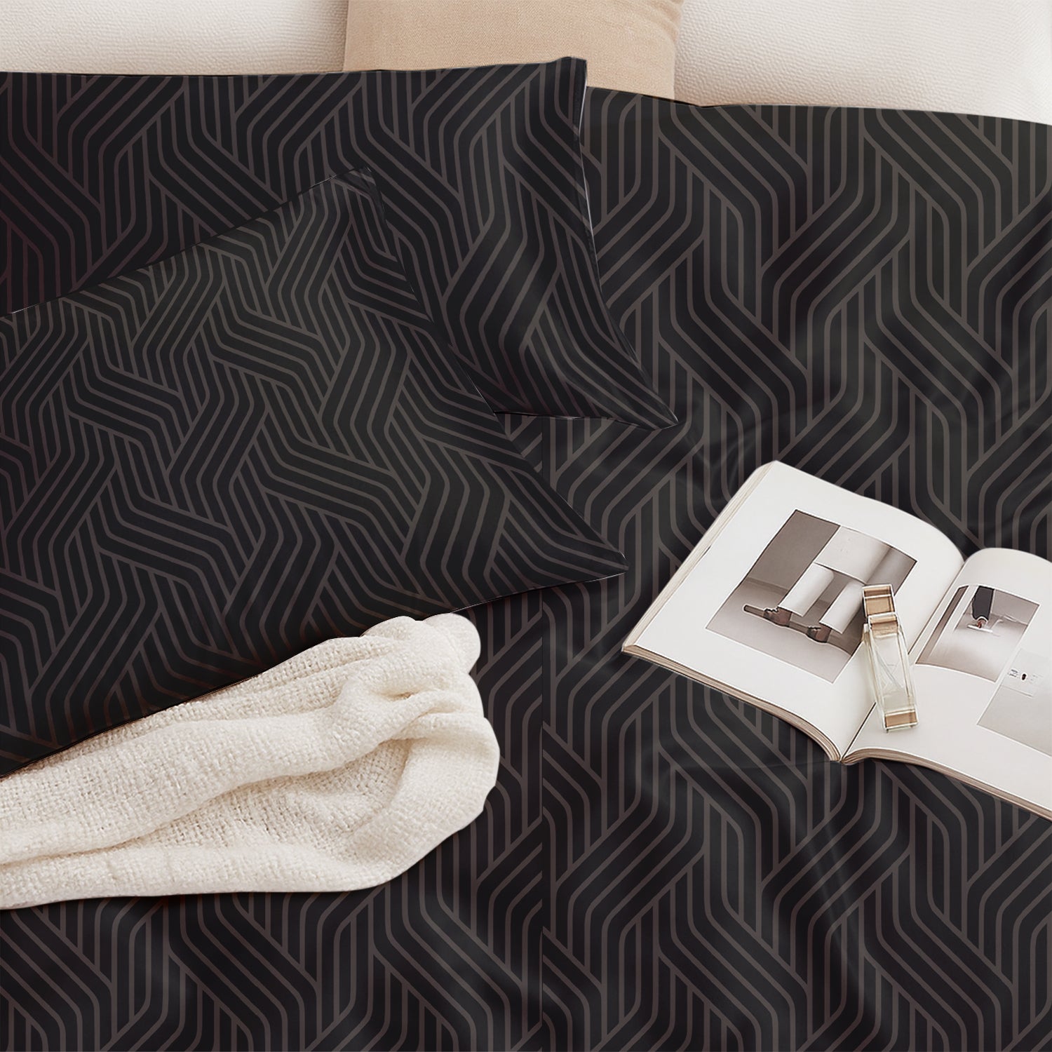 Cocoa Waves, 100% Satin Double Bedsheet, 300 TC with 2 Pillow Cover | Queen Size Bedsheets