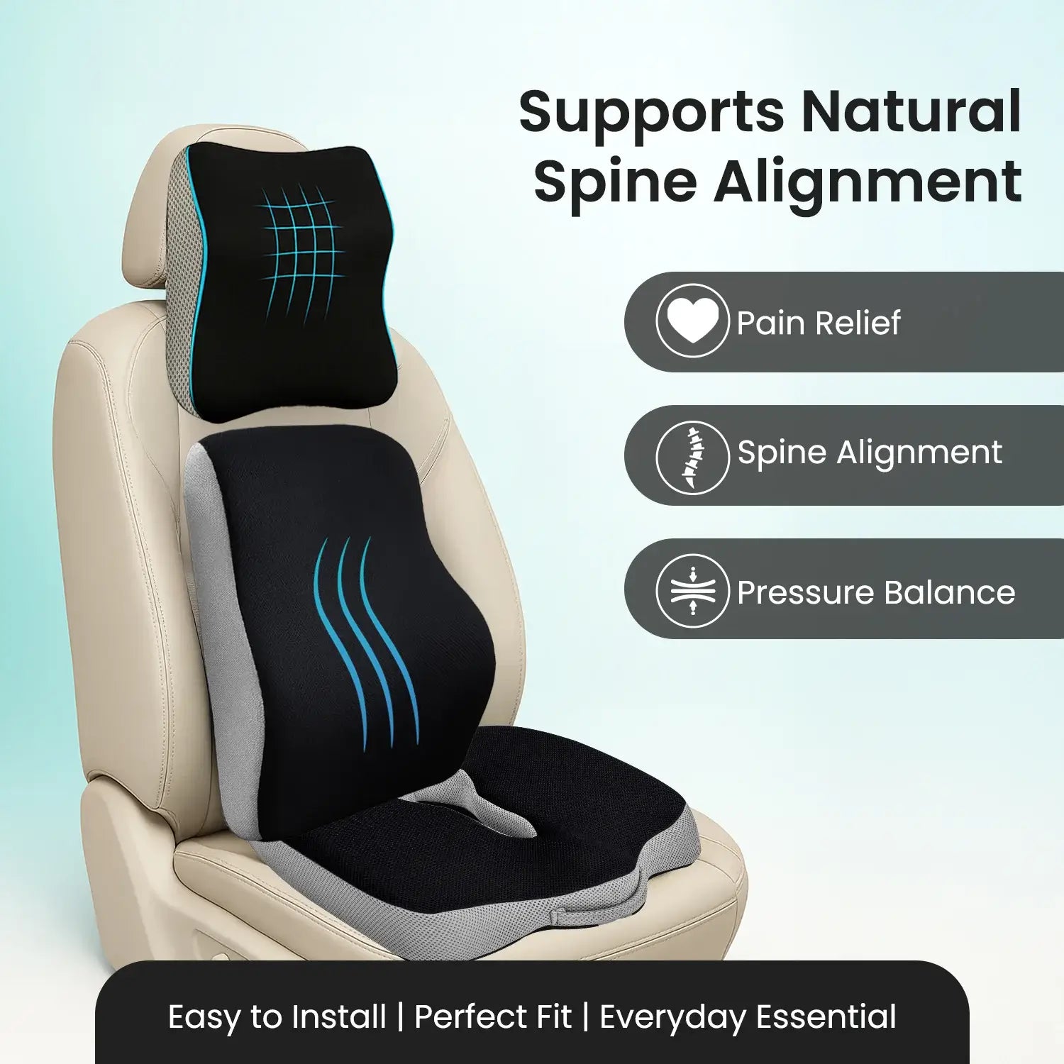Car Neck Rest, Lumbar Backrest, & Coccyx Seat Cushion