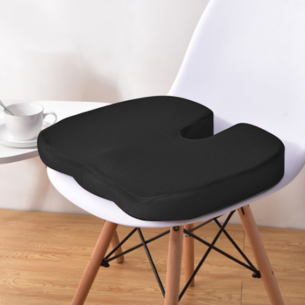 Orthopedic Memory Foam Coccyx Seat Cushion for Tailbone, Sciatica & Back Pain Relief - Mesh Black