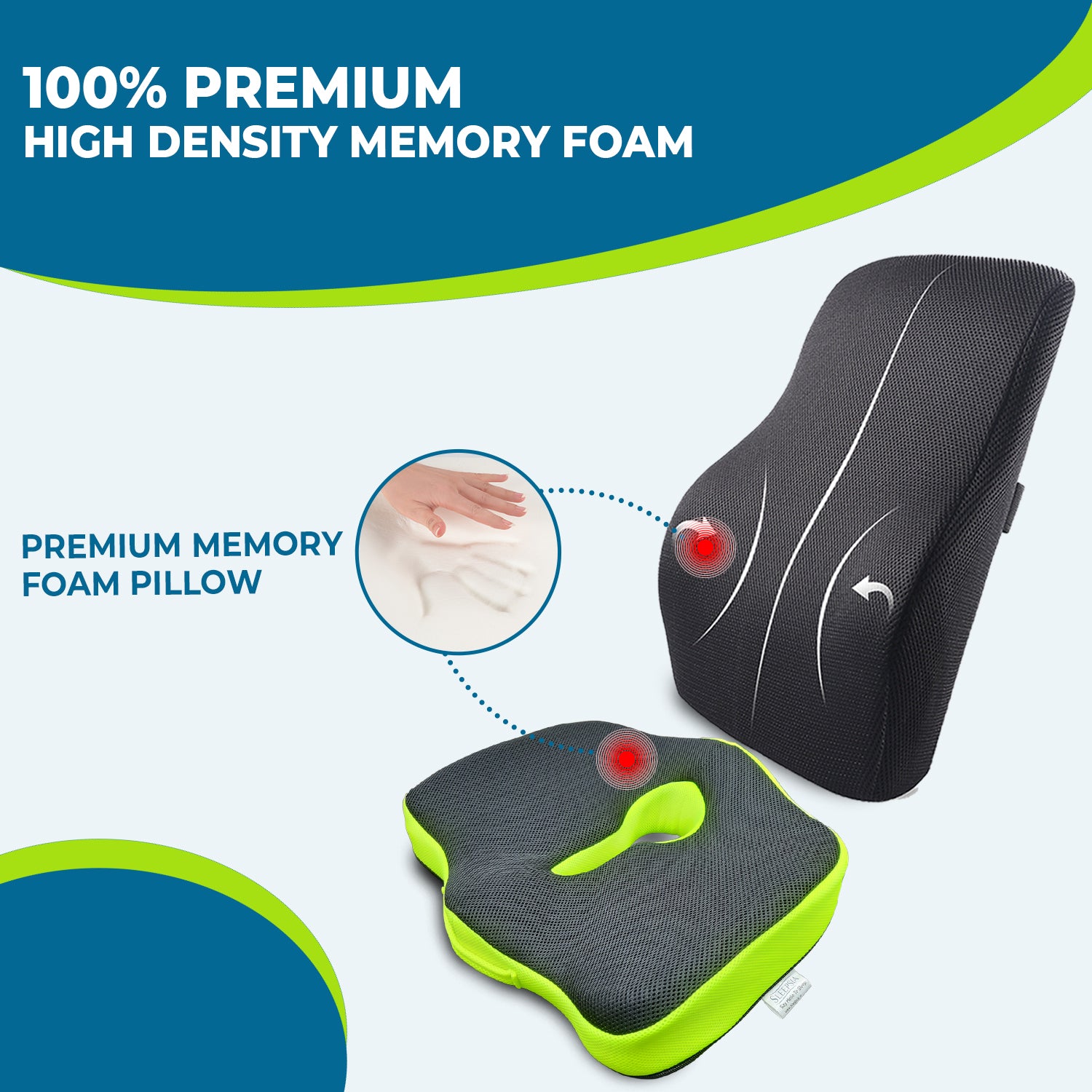 Lumbar Support Memory Foam Cushion, Memory Foam Coccyx Seat Cushion (Combo)