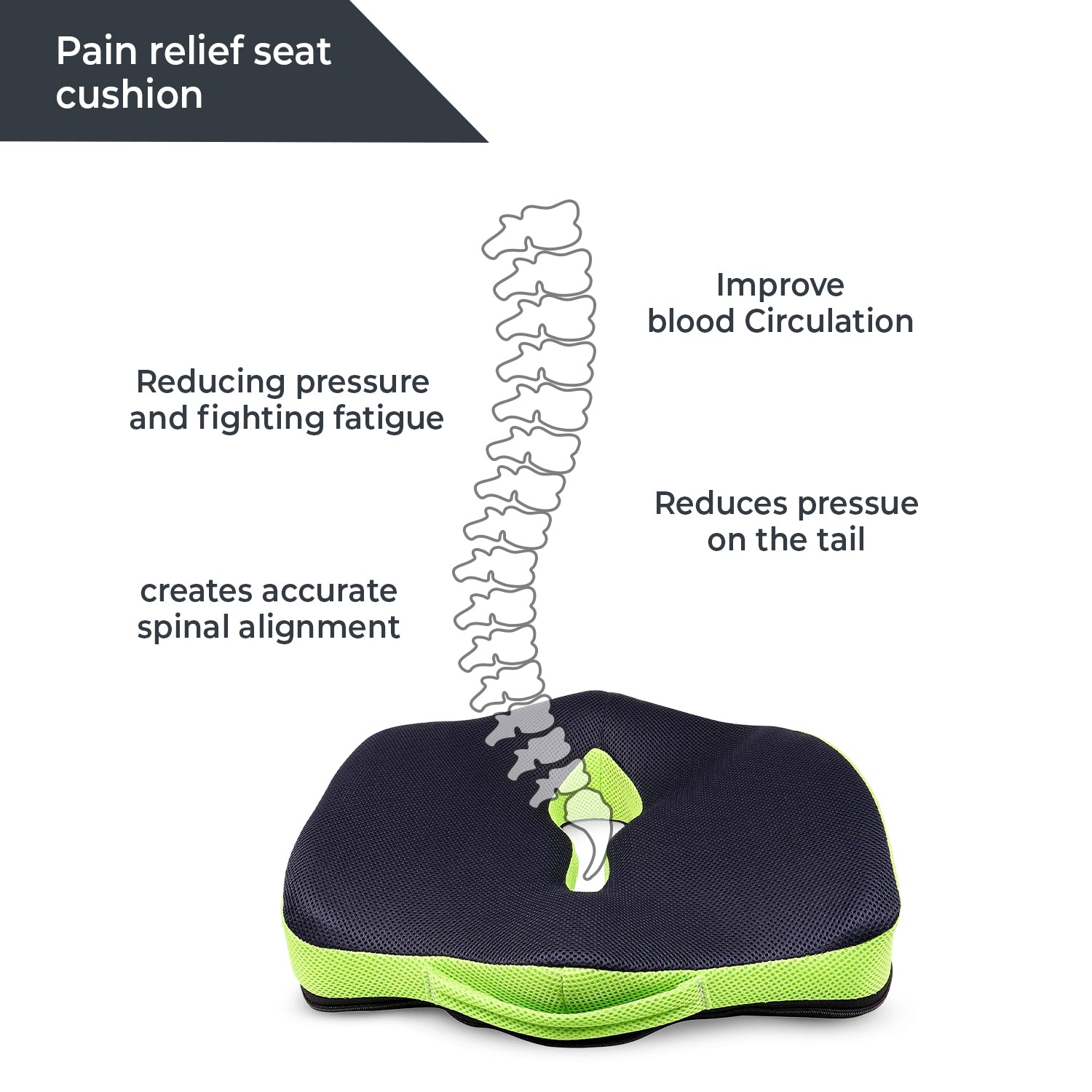 Orthopedic Memory Foam Coccyx  Seat Cushion for Tailbone, Sciatica & Back Pain Relief