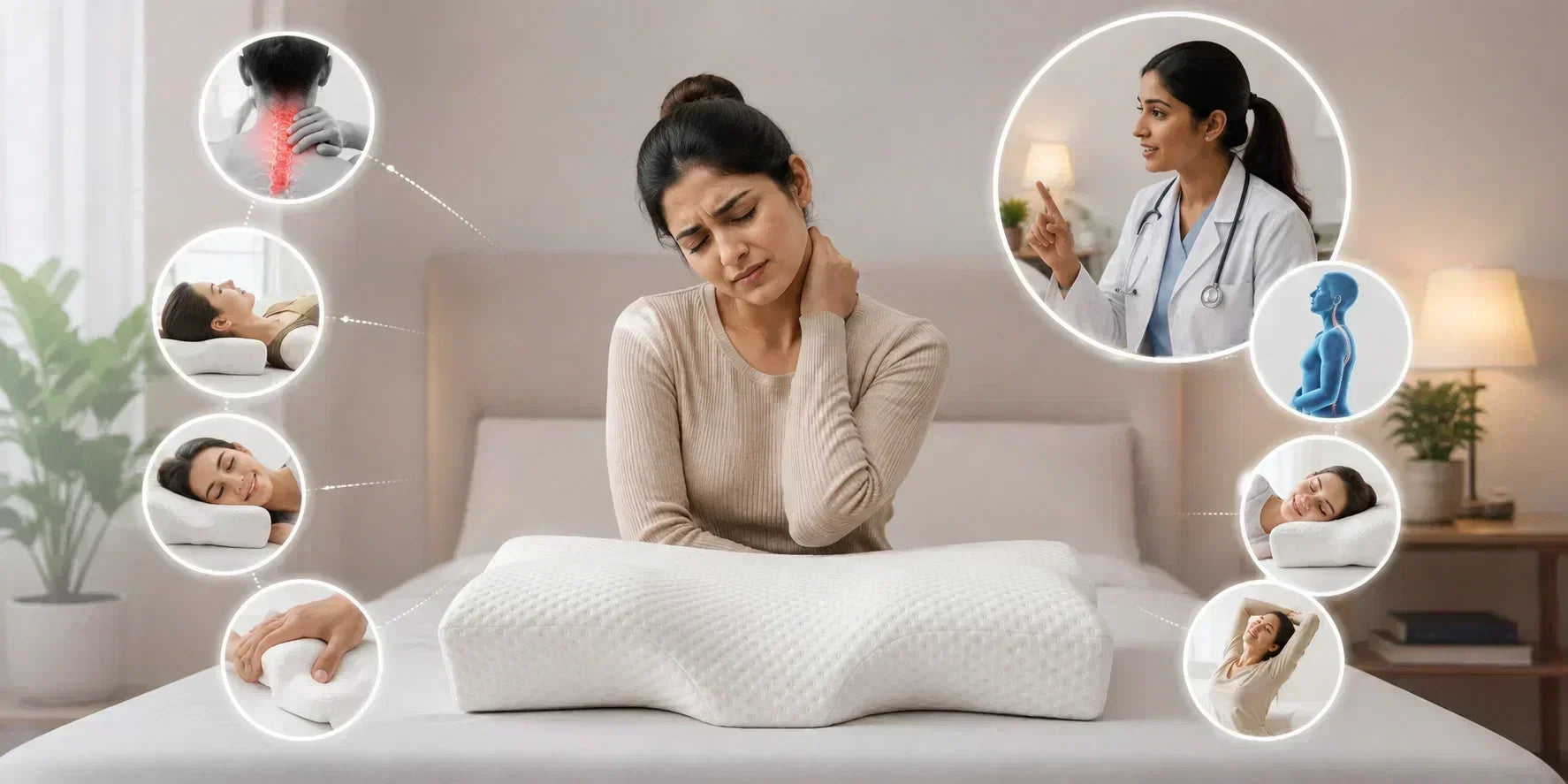 Doctor recommending a cervical pillow for neck pain