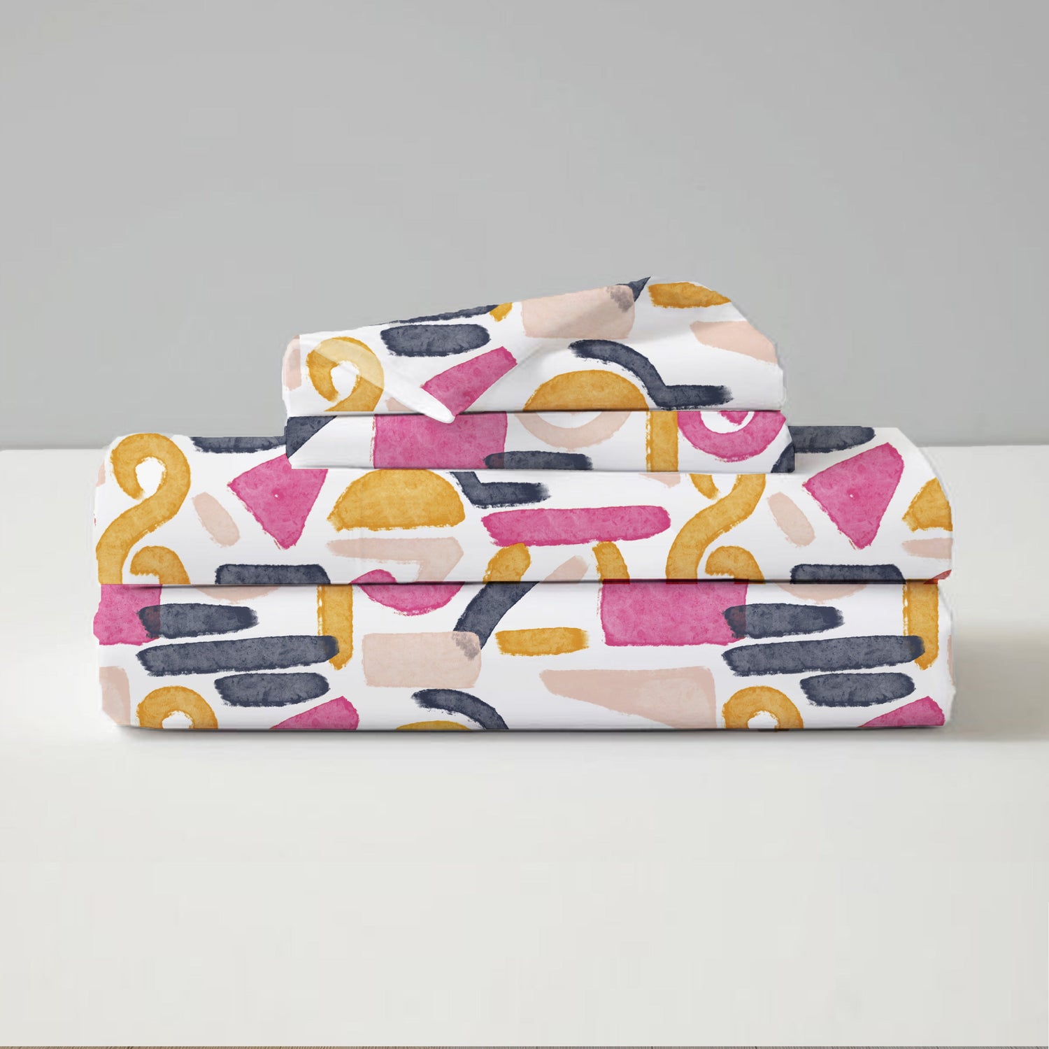 Vibrant Abstract Art Bedsheet (Queen) + Golden Piping (2 Pack)