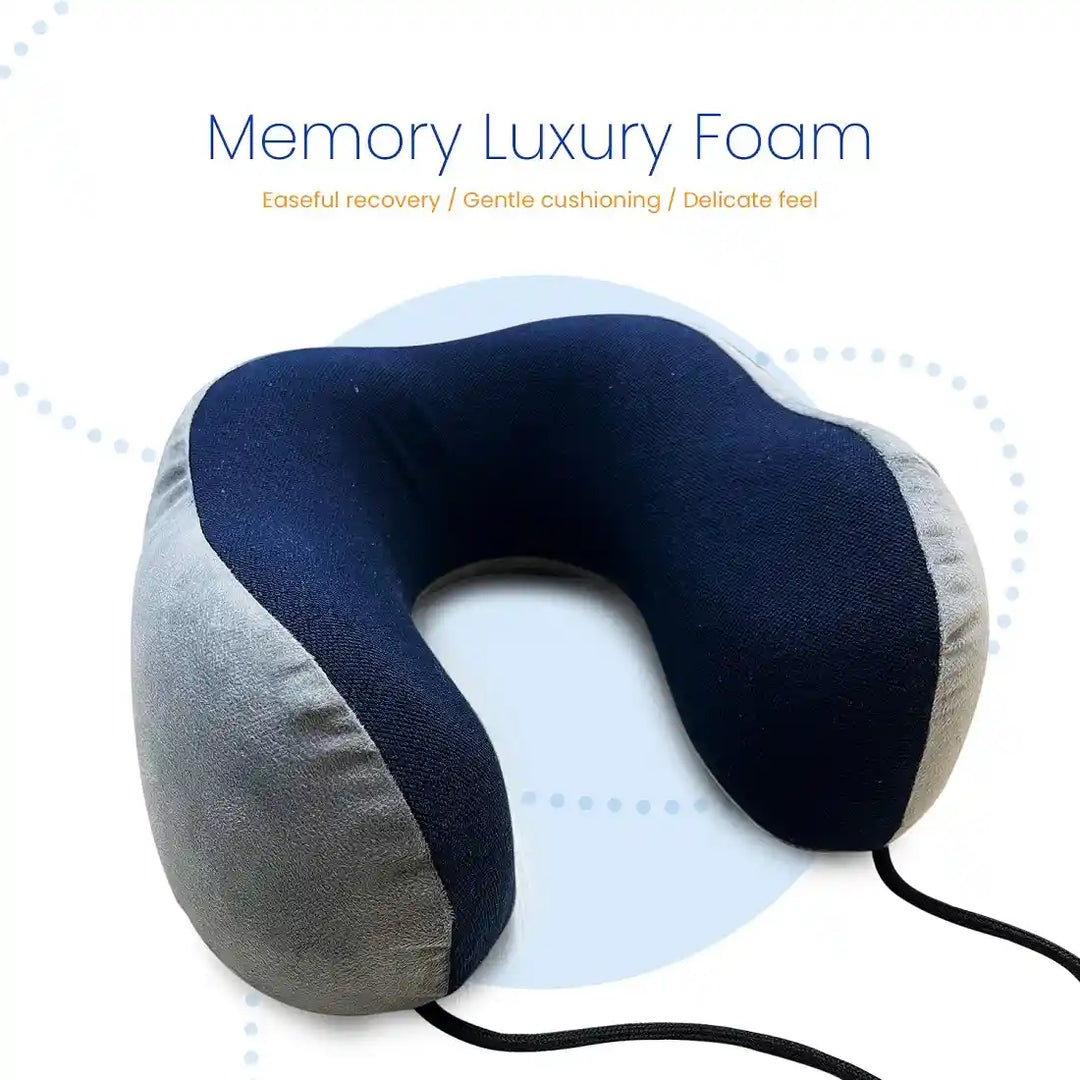 Memory Foam Travel Neck Pillow for Flights, Road Trips & Long Journey Neck Support