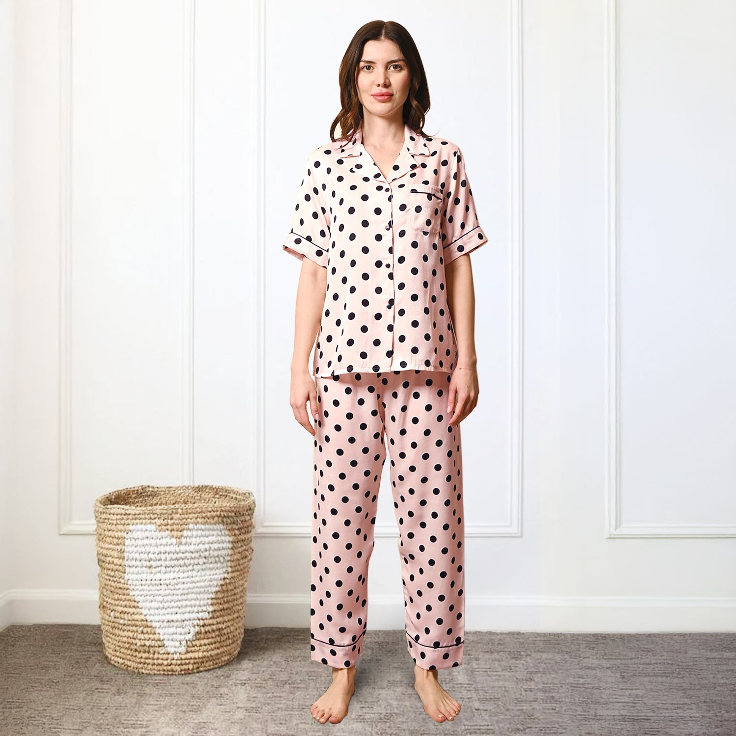 Blush Pink Polka Dot Satin