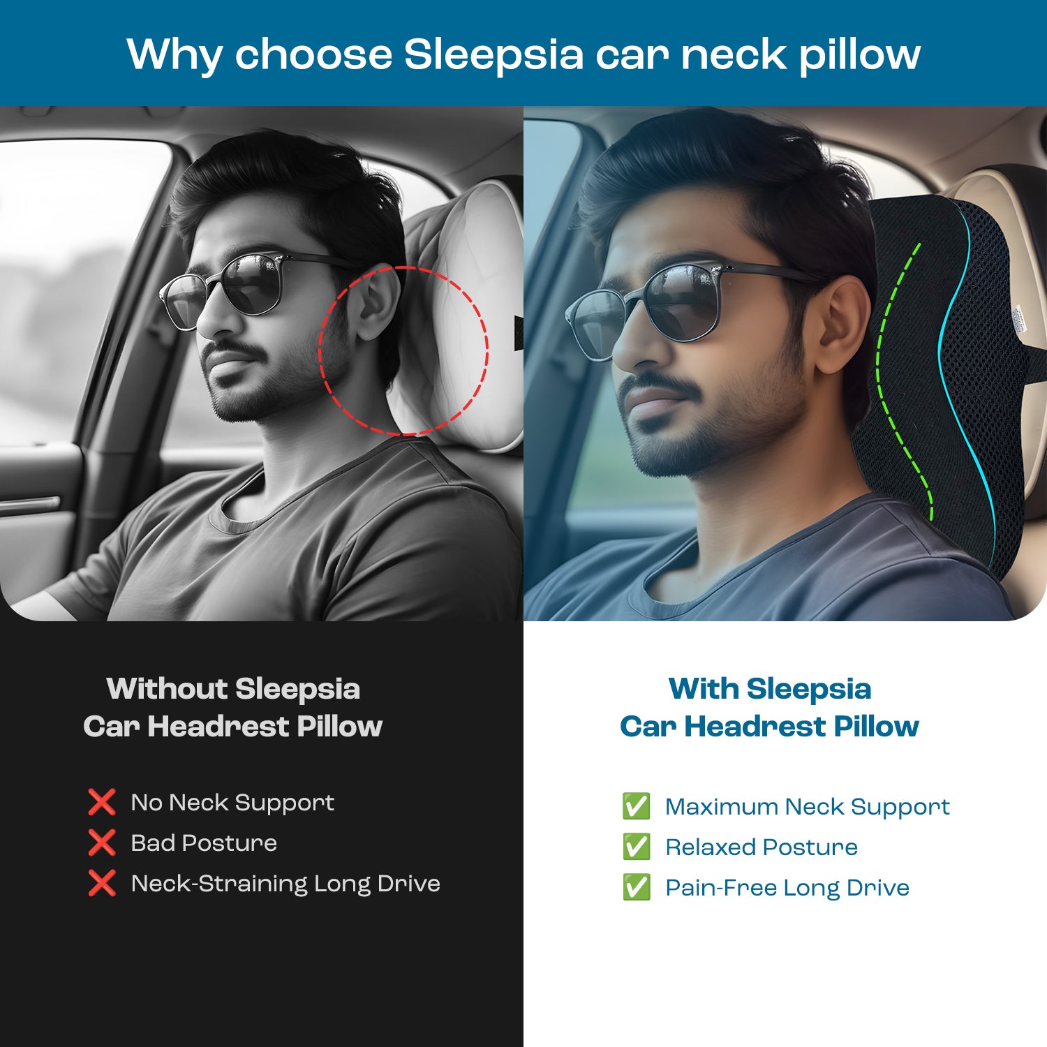 Sleepsia Car Neck Rest Memory Foam Pillow