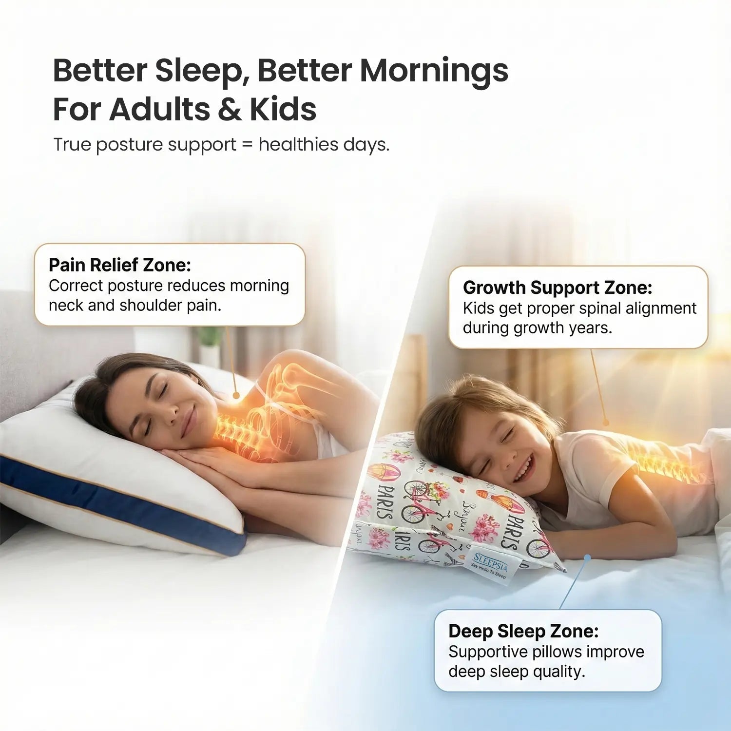 Family Pillow Set – Father, Mother & Kid Pillow (2 Microfiber + 1 Baby Pillow)
