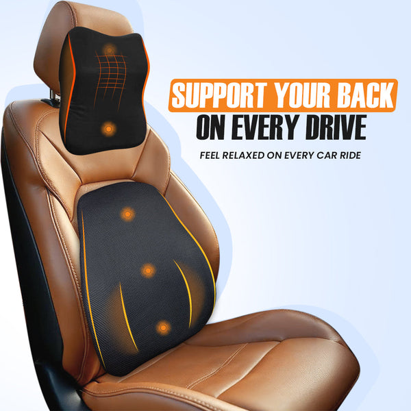 Car Neck & Lumbar Support Combo for Driving Posture, Back Relief & Long Ride Comfort