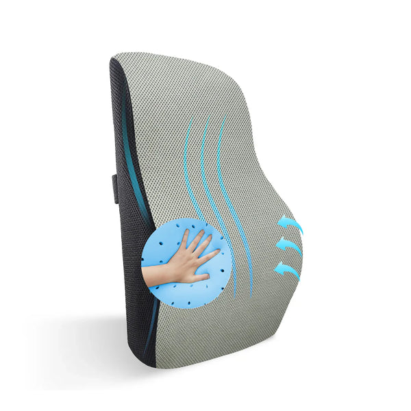 Ventilated Gel Lumbar Pillow for Breathable Back Support, Spine Alignment & Heat Control