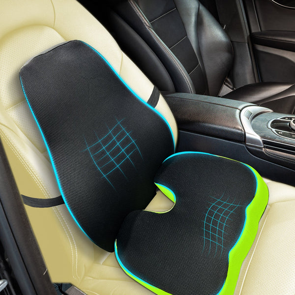 Car Lumbar Support & U-Shape Seat Cushion Combo for Driving Posture & Tailbone Relief