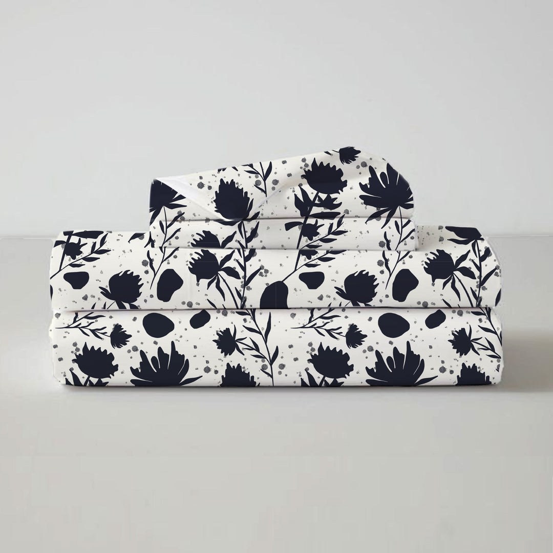 Midnight Blooms, 100% Cotton Double Bedsheet, 180 TC