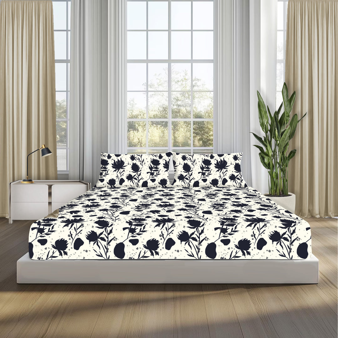 Midnight Blooms, 100% Cotton Double Bedsheet, 180 TC