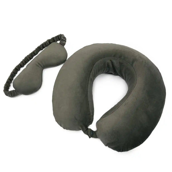 Travel Pillow & Eye Mask Combo for Flight Sleep Support, Neck Comfort & Light Blocking