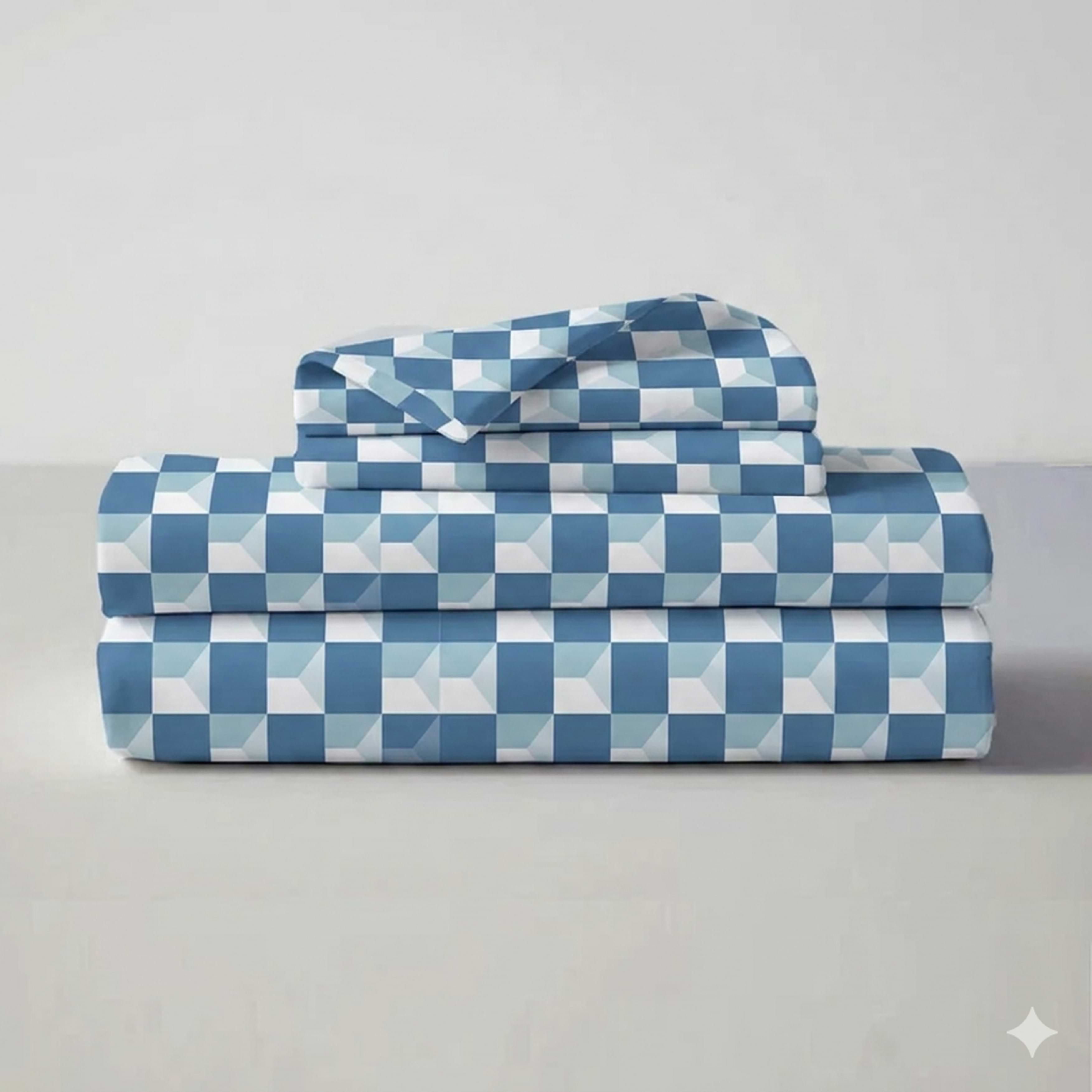 Window Maze in Teal-Blue, 100% Cotton Double Bedsheet, 180 TC with 2 Pillow Cover