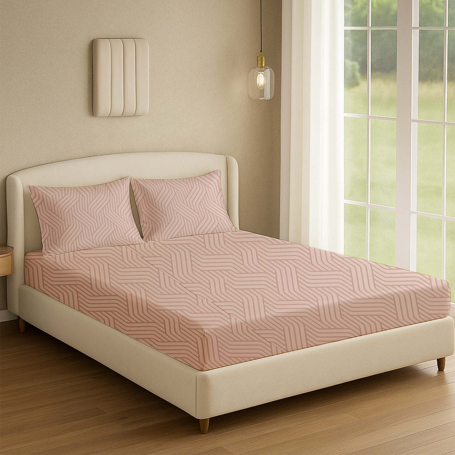 Champagne Waves, 100% Satin Double Bedsheet, 300 TC with 2 Pillow Cover | Queen Size Bedsheets