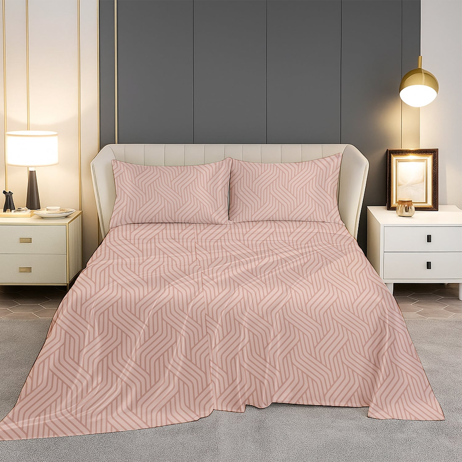 Champagne Waves, 100% Satin Double Bedsheet, 300 TC with 2 Pillow Cover | Queen Size Bedsheets