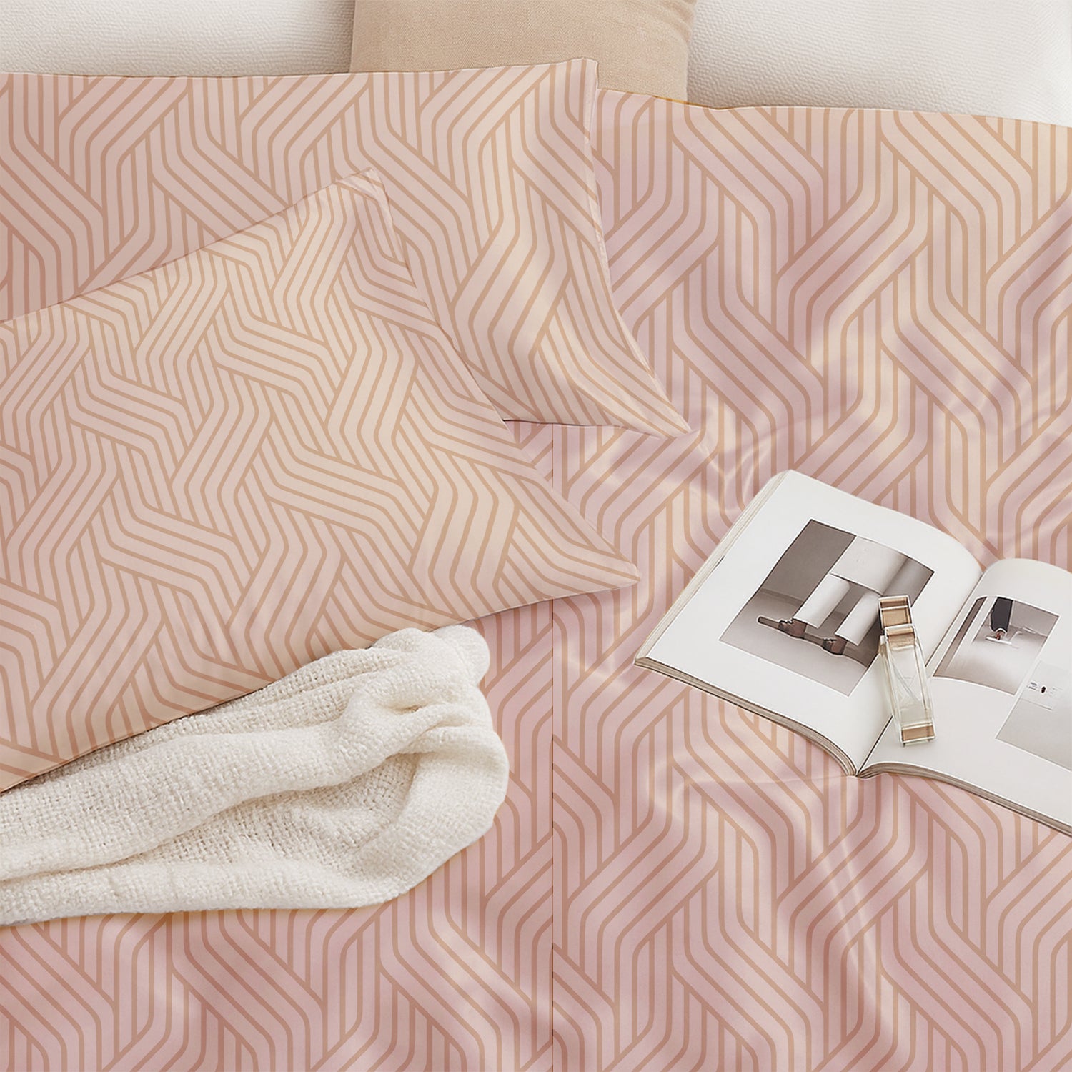 Champagne Waves, 100% Satin Double Bedsheet, 300 TC with 2 Pillow Cover | Queen Size Bedsheets