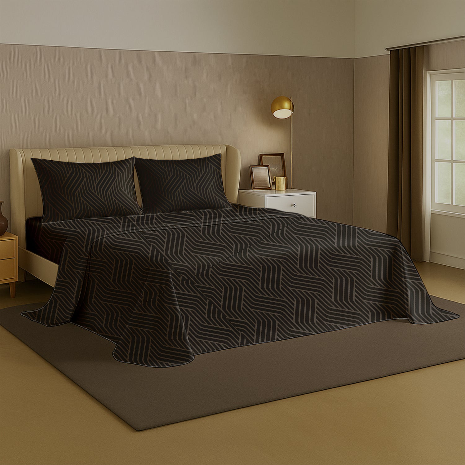 Cocoa Waves, 100% Satin Double Bedsheet, 300 TC with 2 Pillow Cover | Queen Size Bedsheets