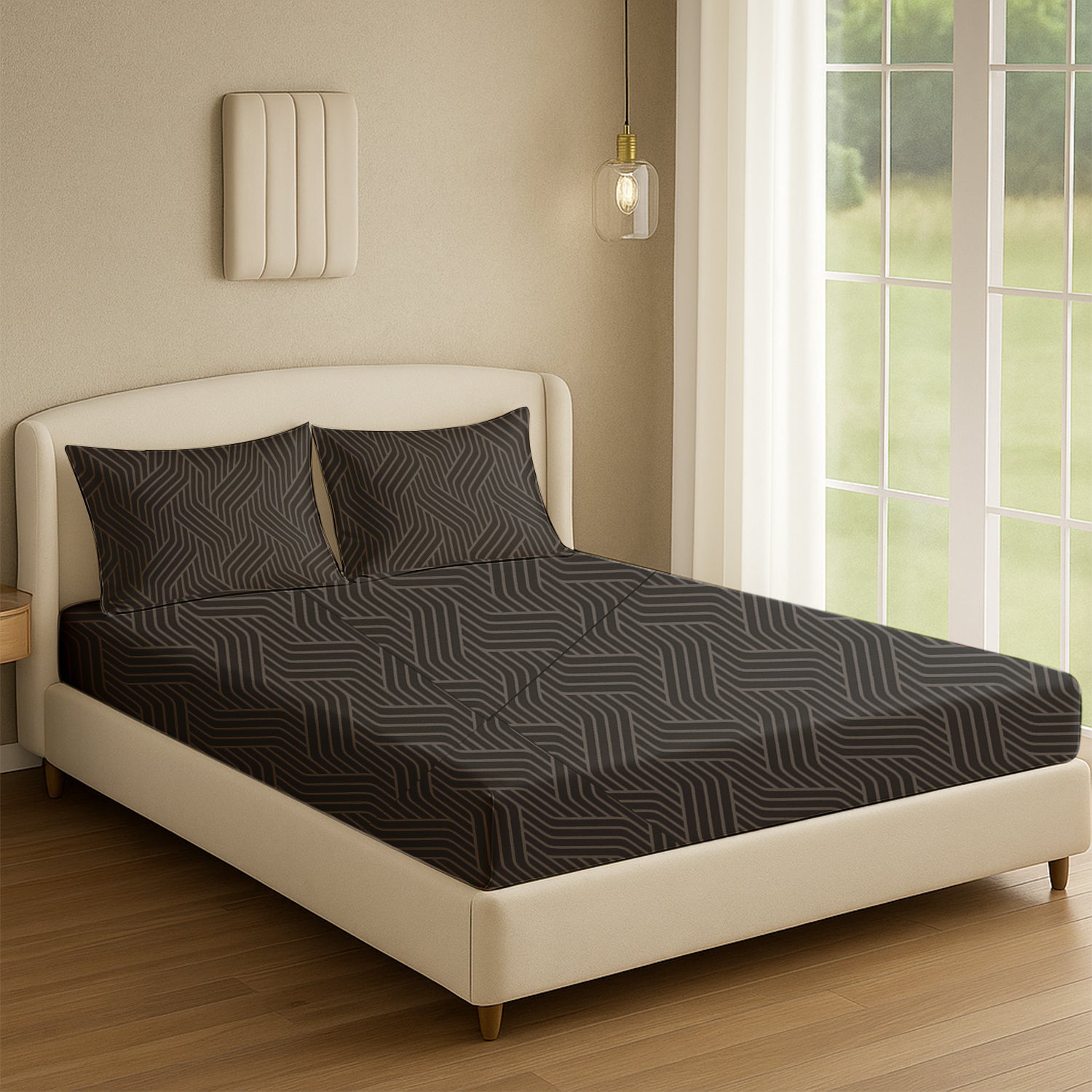 Cocoa Waves, 100% Satin Double Bedsheet, 300 TC with 2 Pillow Cover | Queen Size Bedsheets