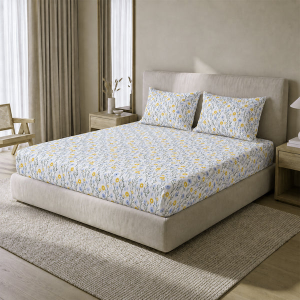 Ditsy Florals, 100% Cotton Double Bedsheet, 180 TC with 2 Pillow Cover