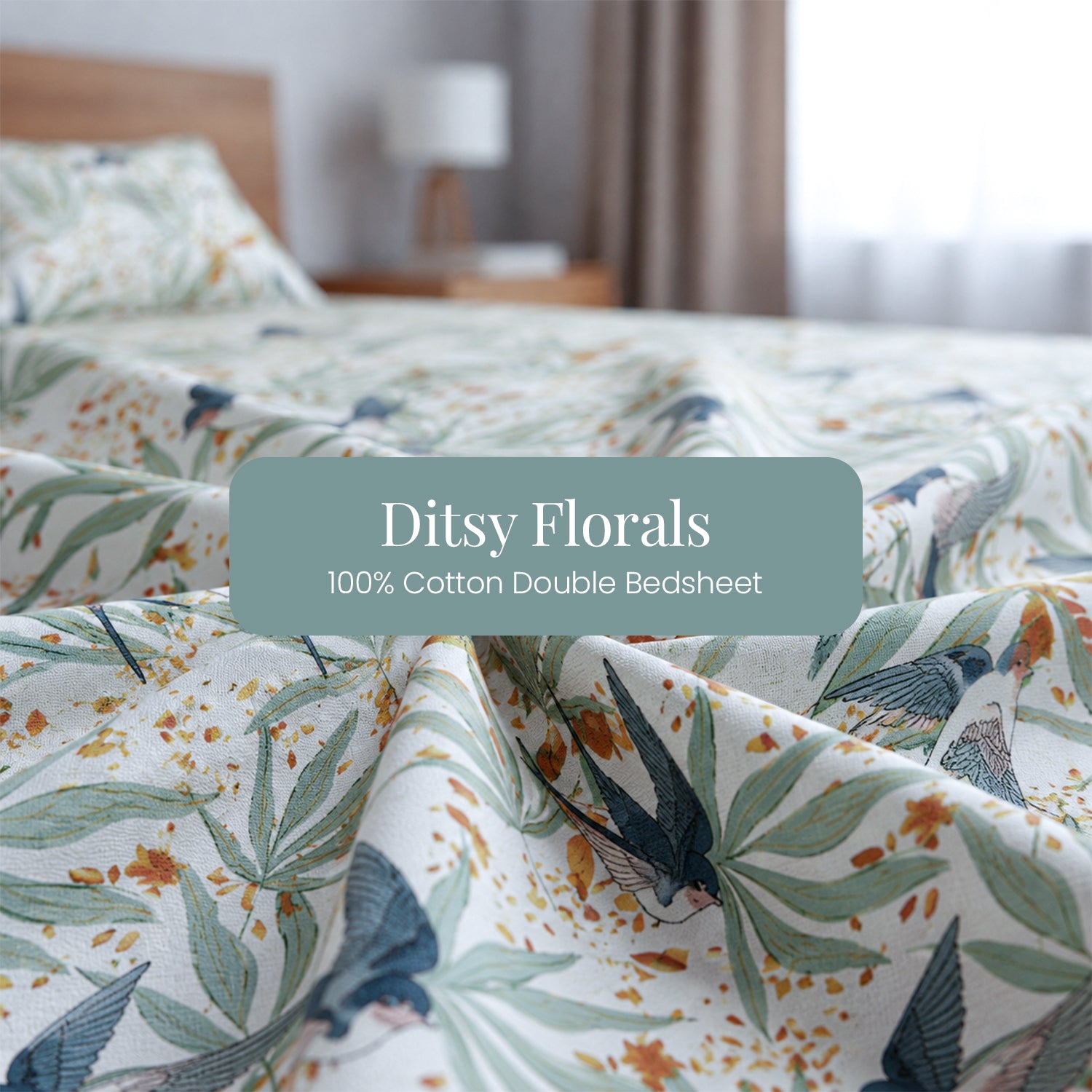 Fall Birds Flora Cotton Double Bedsheet