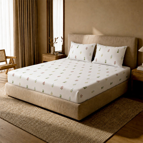 Jaipuri Floral Motifs, 100% Cotton Double Bedsheet, 180 TC with 2 Pillow Cover
