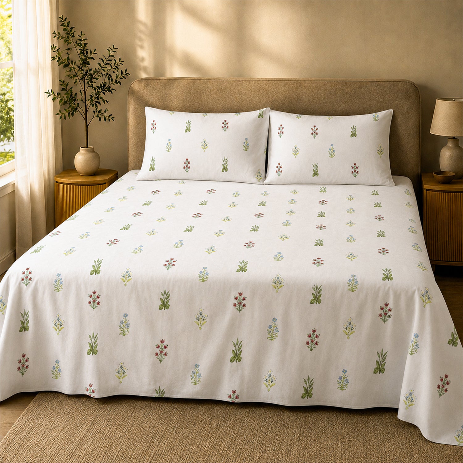 Jaipuri Floral Motifs Bedsheet