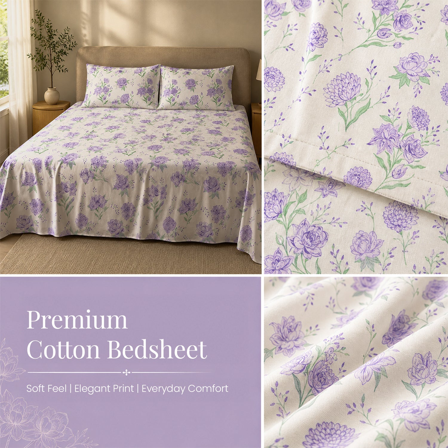 Lavender Primerose Cotton Bedsheet