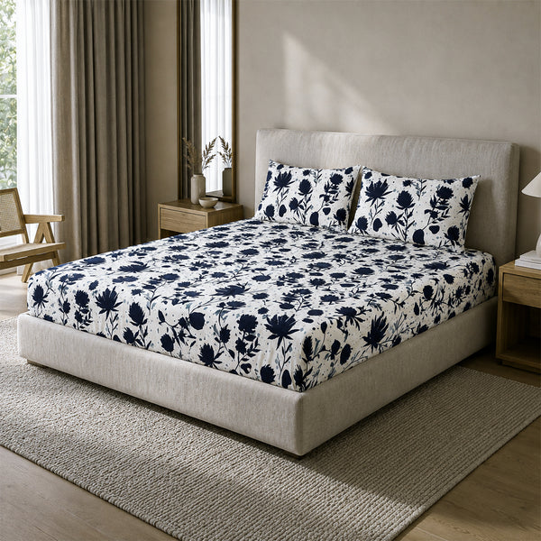 Midnight Blooms, 100% Cotton Double Bedsheet, 180 TC