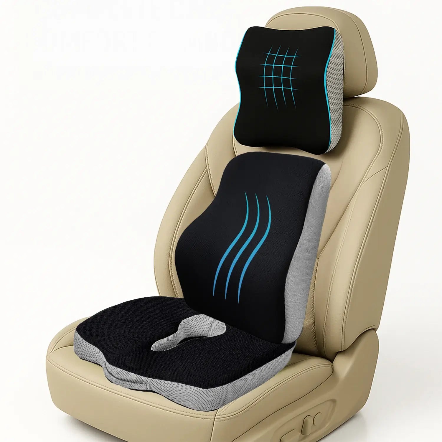 Car Neck Rest, Lumbar Backrest, & Coccyx Seat Cushion