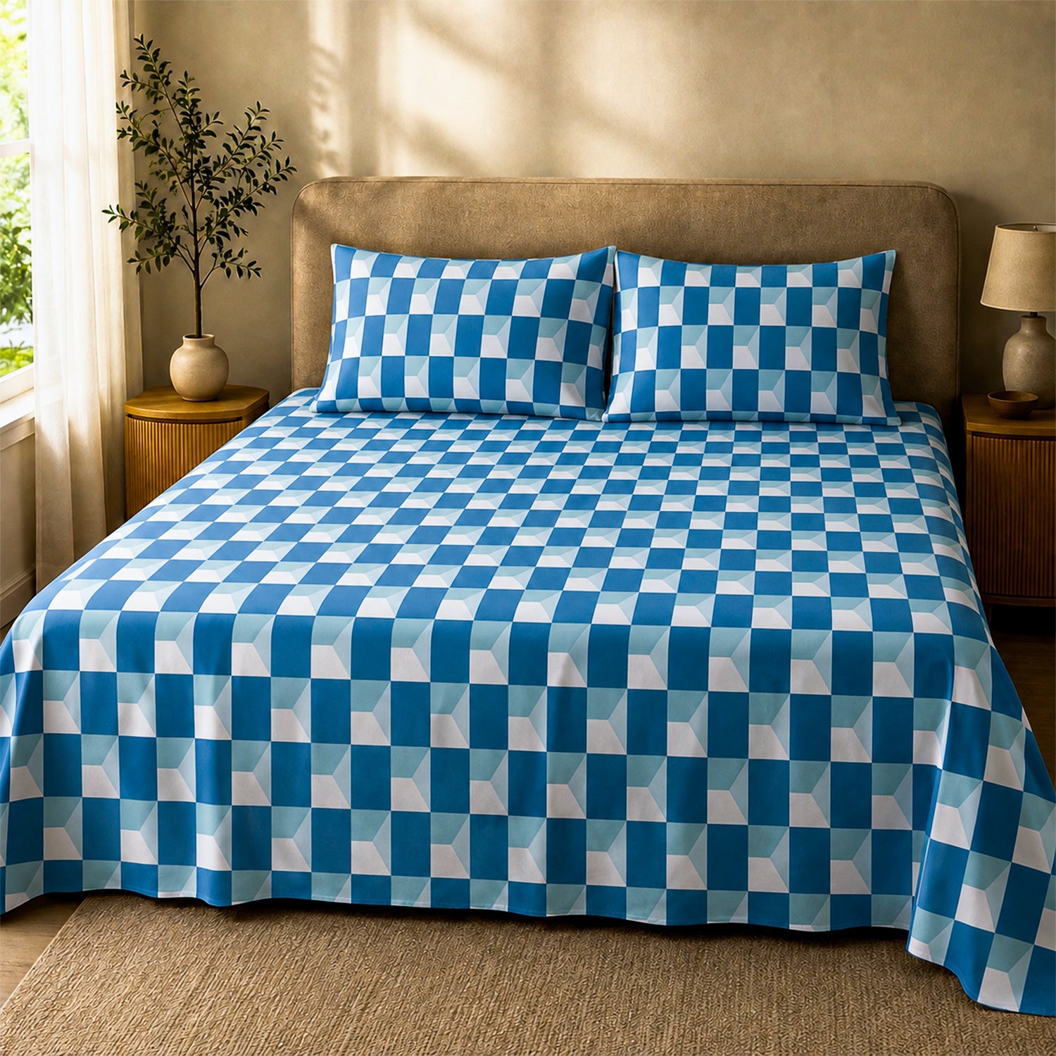 Window Maze in Teal-Blue Bedsheet