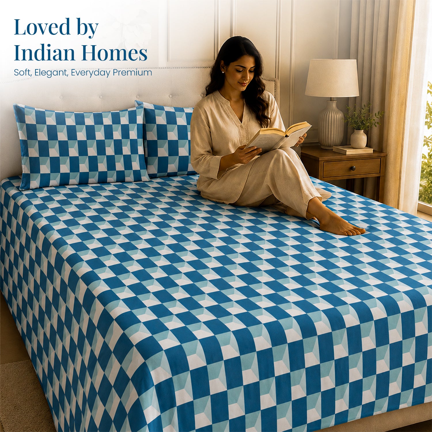 Window Maze in Teal-Blue Bedsheet