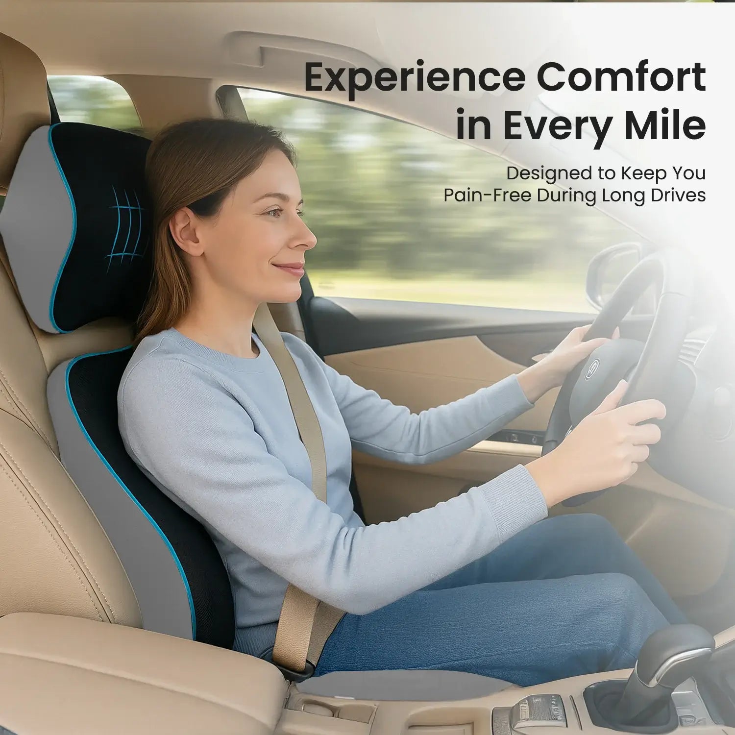 Car Neck Rest, Lumbar Backrest, & Coccyx Seat Cushion