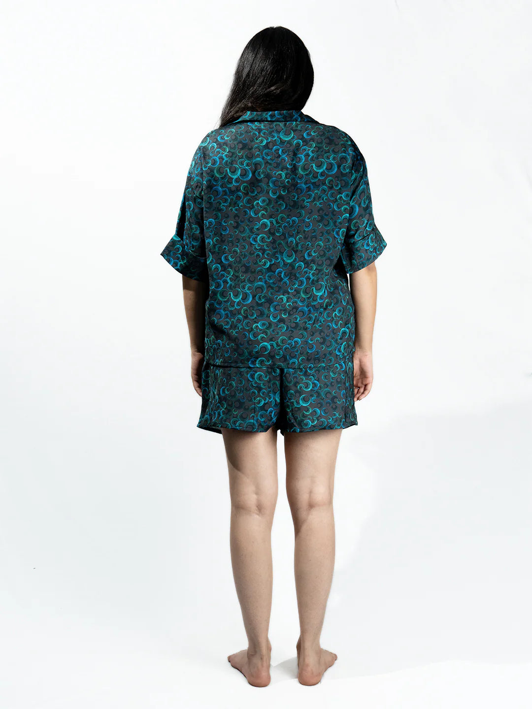 Women’s Black Bubble Print Relaxed V-Neck Top & Shorts Set
