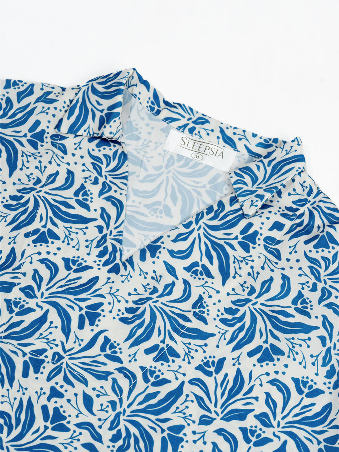 Women’s Blue Floral Print Relaxed V-Neck Top & Shorts Set