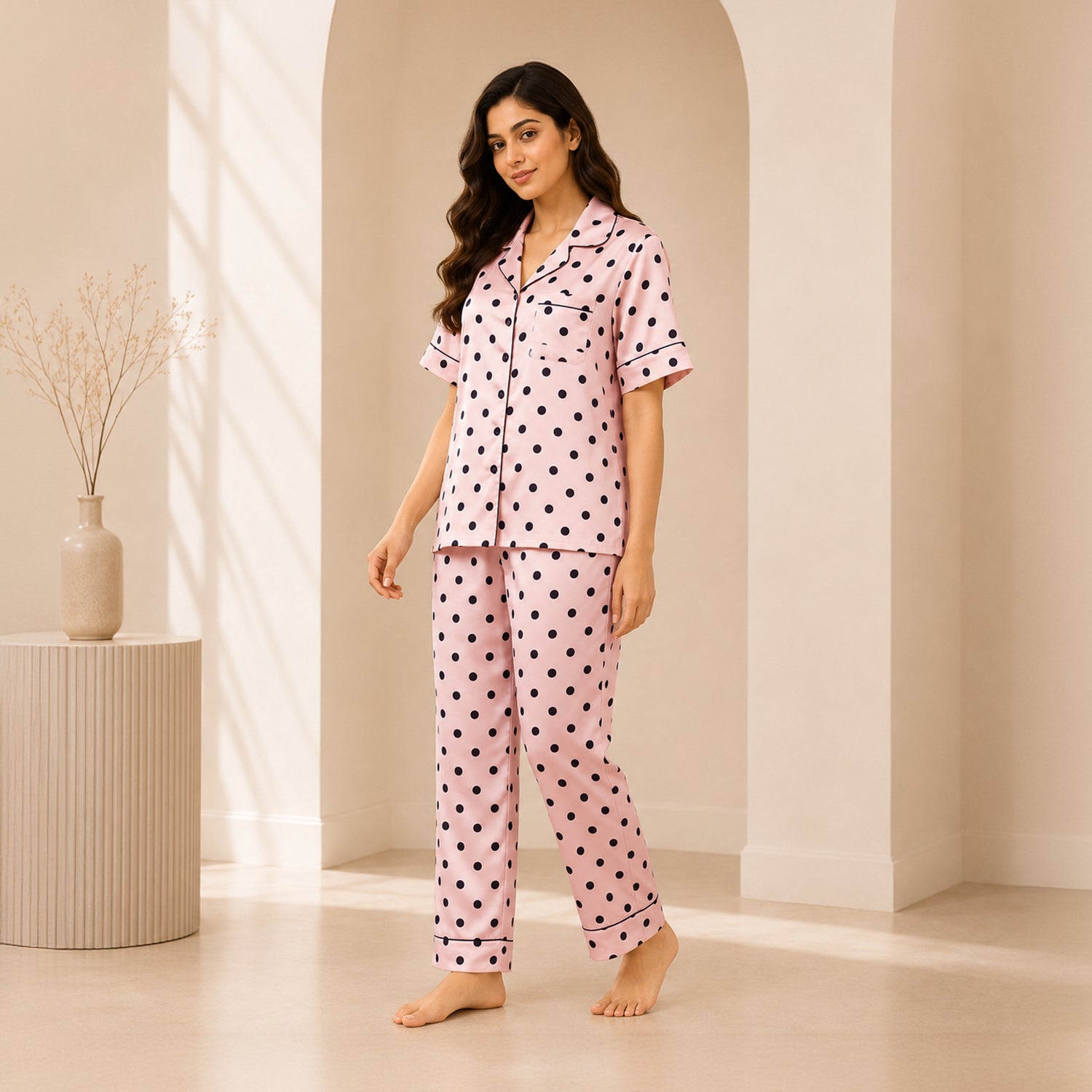 Blush Pink Polka Dot Satin