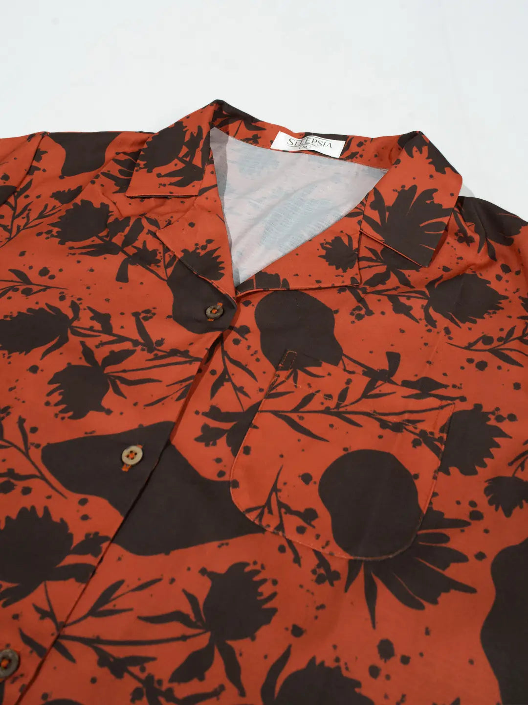 Women’s Dual Tone Rust Leaf Print Half Sleeve Shirt & Pajama Set