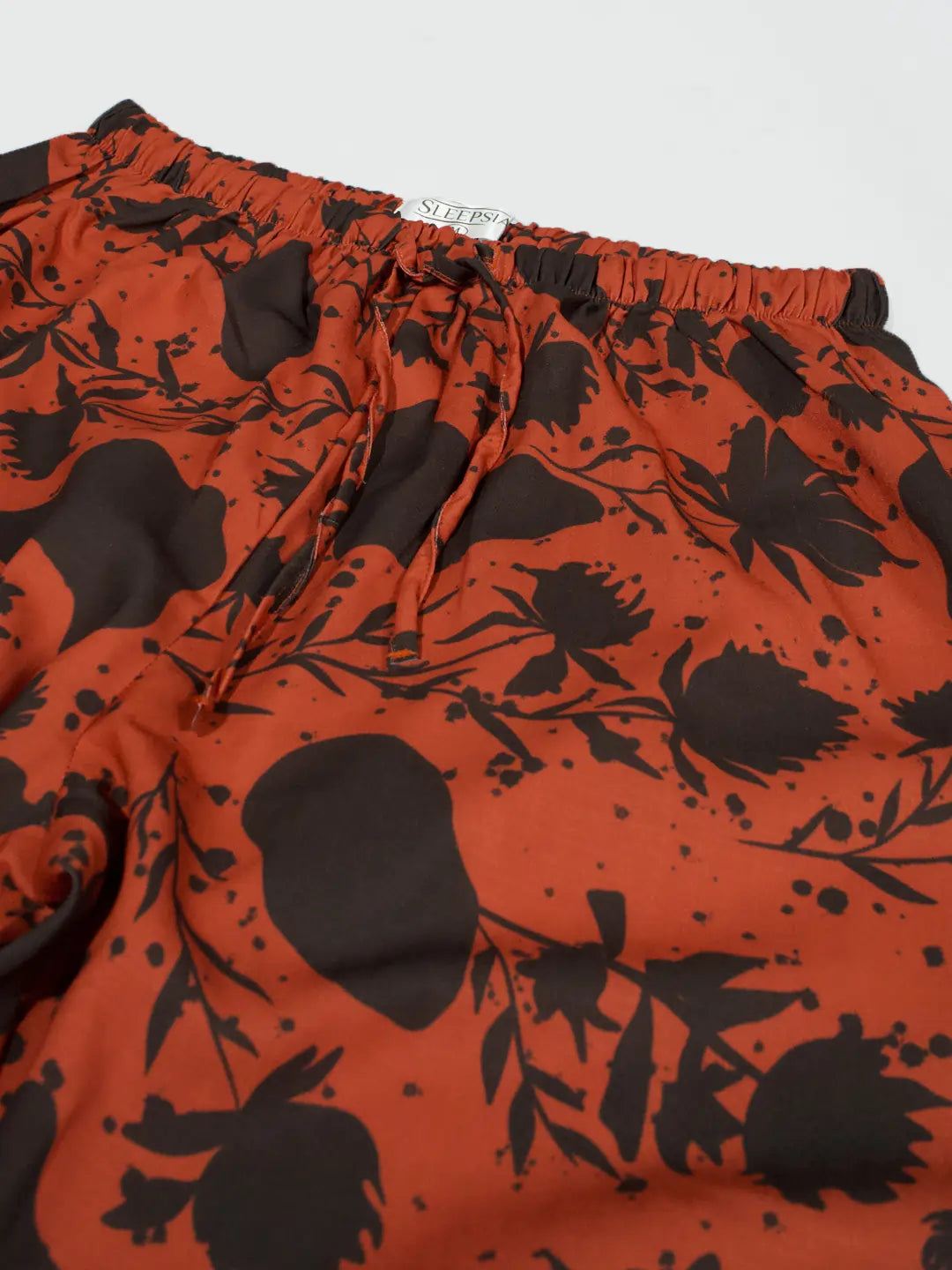 Women’s Dual Tone Rust Leaf Print Half Sleeve Shirt & Pajama Set
