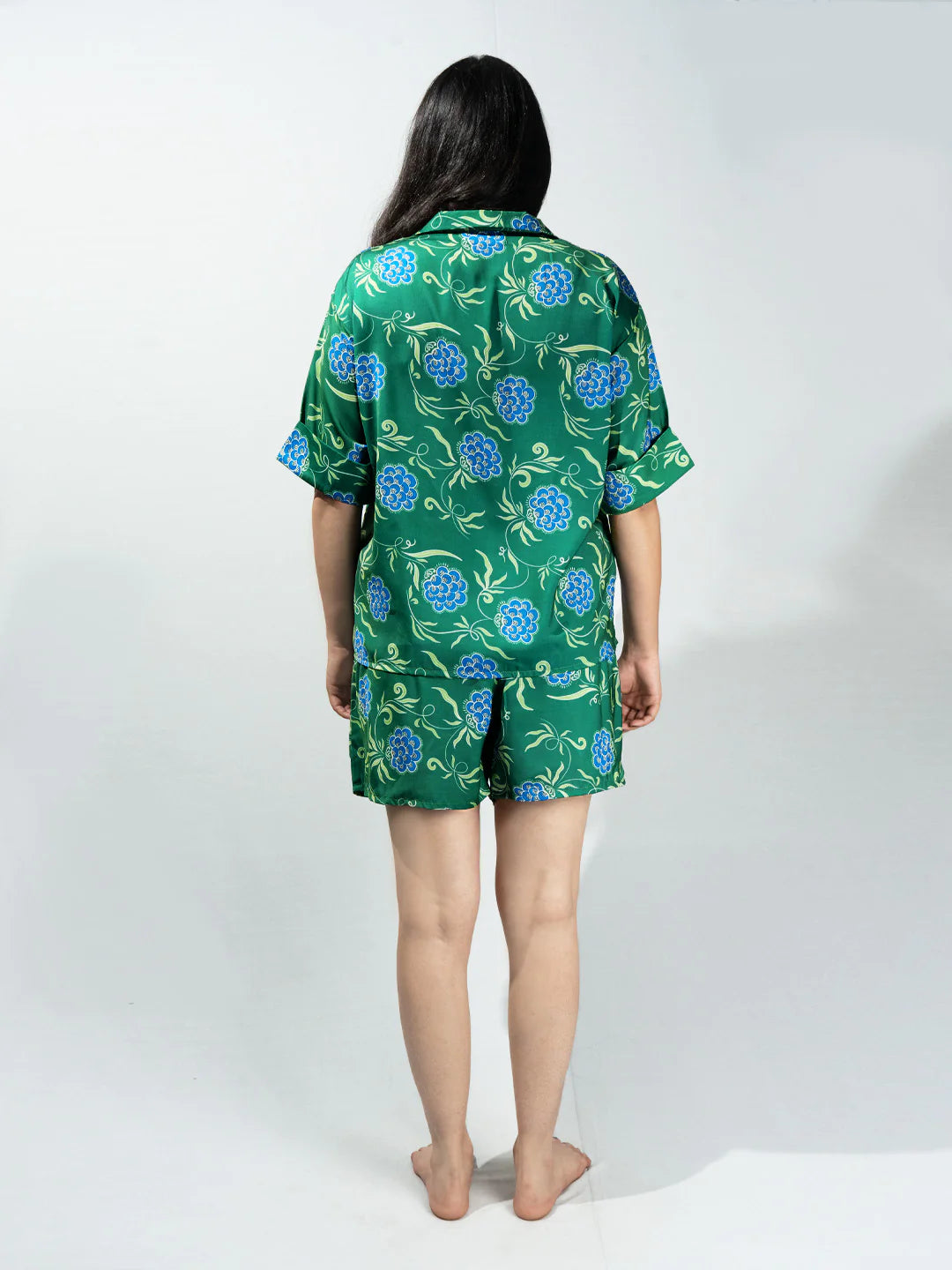 Women’s Forest Green Relaxed V-Neck Top & Shorts Set