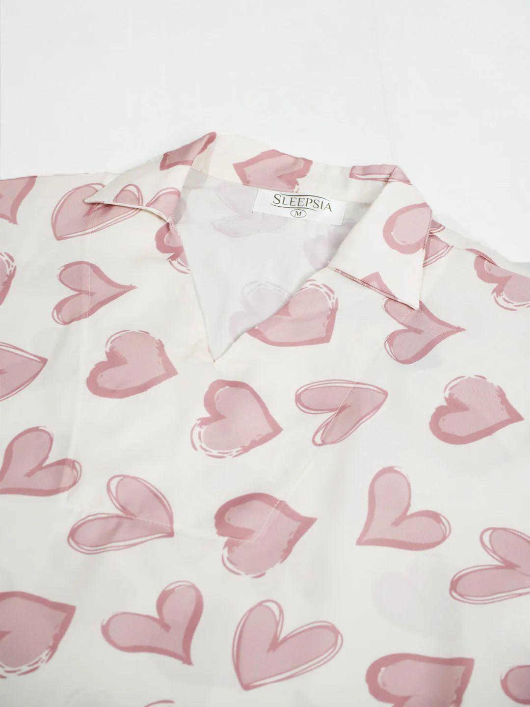 Women’s Ivory Brushes Heart Print Relaxed V-Neck Top & Shorts Set